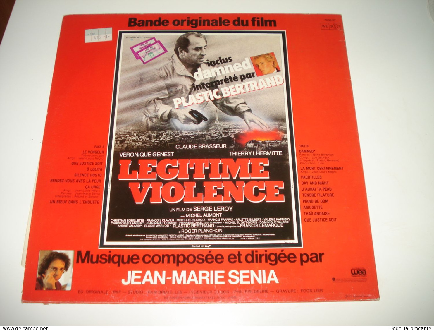 B7 / LP  " Légitime Violence " Senia Plastic Bertrand - 7636 07 - Fr 1982 - M/VG - Música De Peliculas