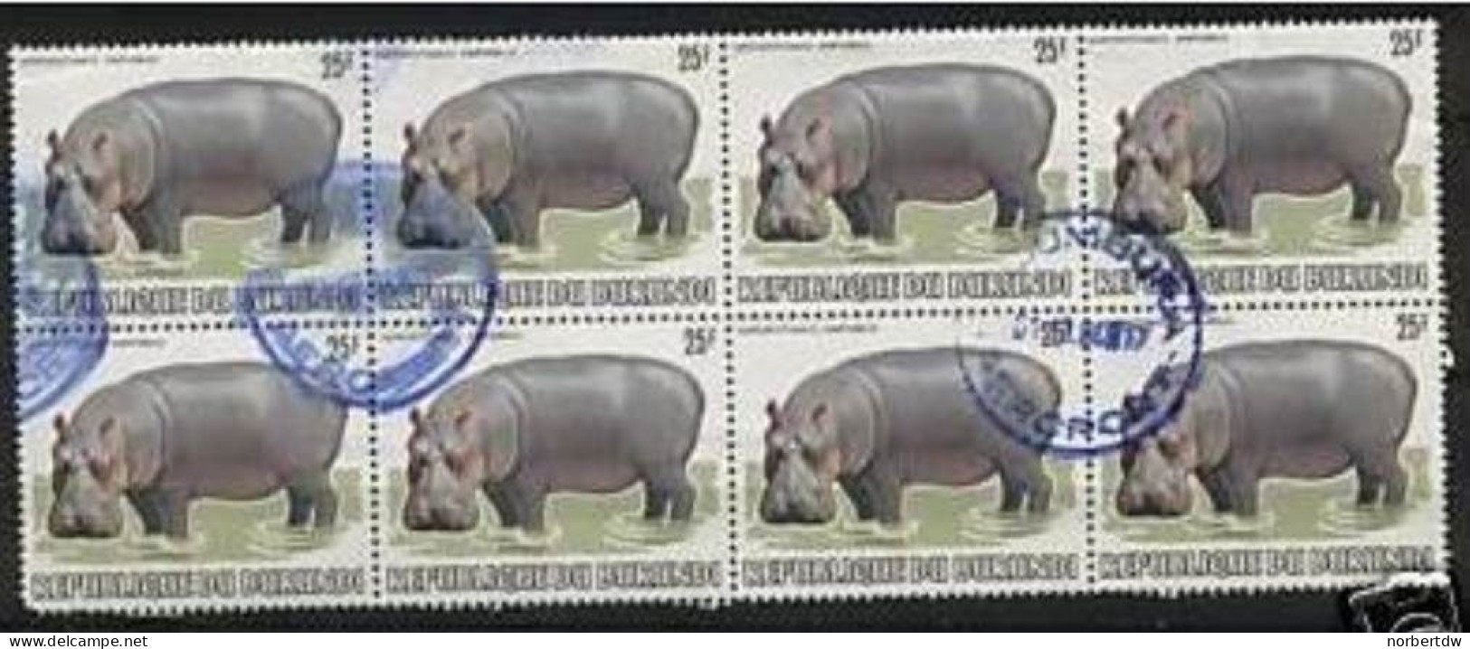 Burundi FLUSSPFERD/HIPPO-BLOCK 8 Mkn-KW 280€-Mi1588-Gest-Hippopotamus-1982 - Gebraucht