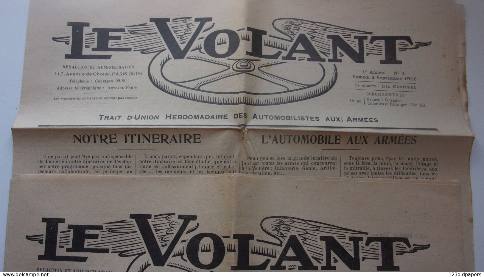 WWI RARE 1916 3 PREMIERS NUMERO JOURNAL LE VOLANT TRAIT D UNION DES AUTOMOBILISTES AUX ARMEES GUERRE 1914 - 1914-18