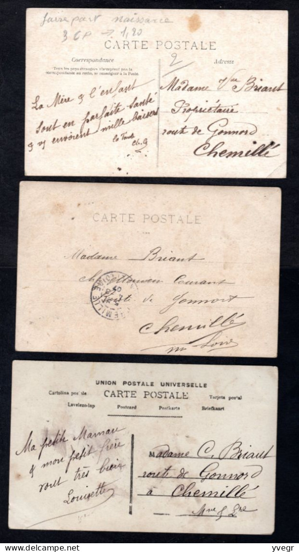 Fantaisie - Lot De 3 Cartes Postales Annonçant Une Naissance Andrée, Charles , Louise - Geboorte