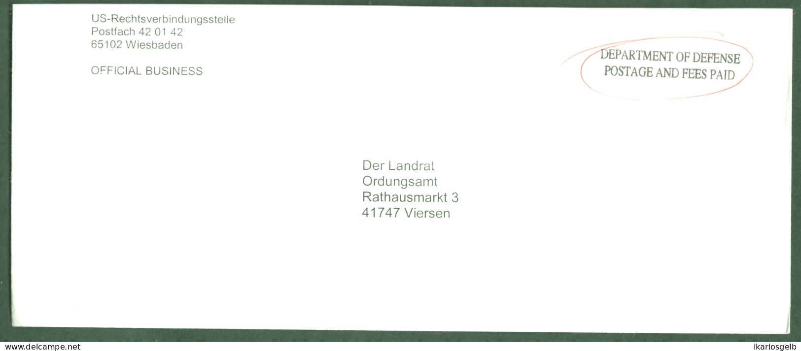 USA United States OFFICIAL BUSINESS Postal Stationery Office WIESBADEN Postage Free In Germany > Viersen Germany - 2011-...