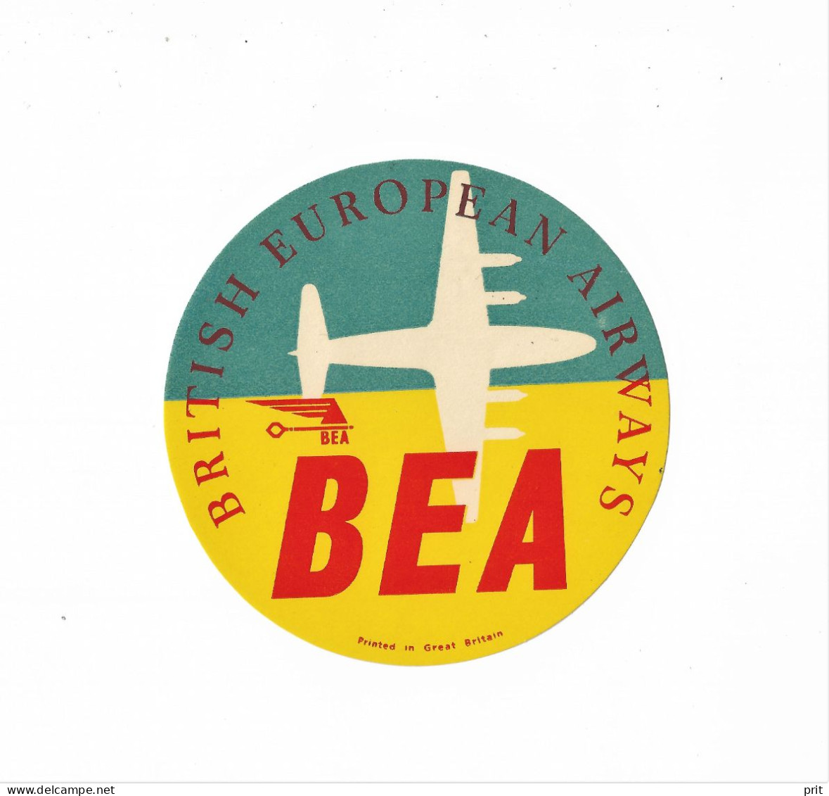 BEA British European Airways 1950-60s Vintage Airline Baggage Luggage Label Sticker Etiquette - Baggage Labels & Tags