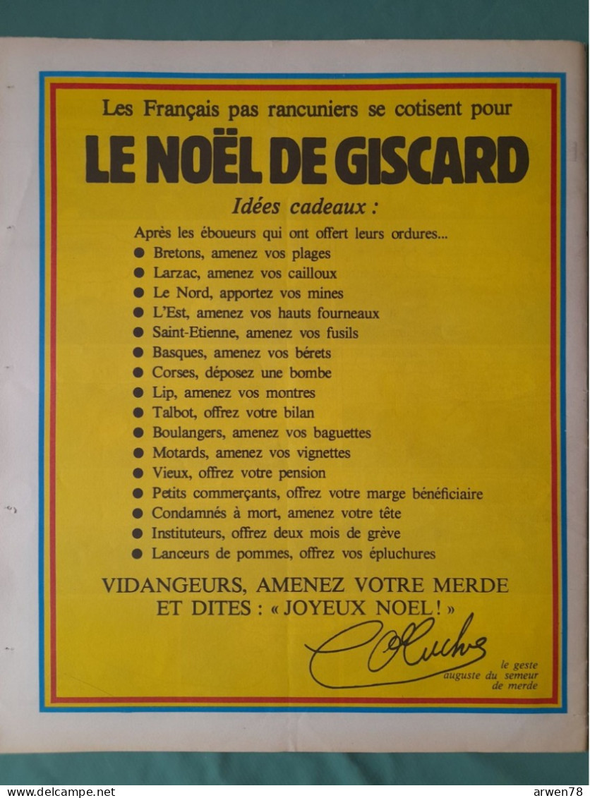 CHARLIE HEBDO 1980 N° 528 AFFICHE COLUCHE JOYEUX NOEL  GISCARD BARRE FOIE GRAS ET BOUDIN BLANC - Humour