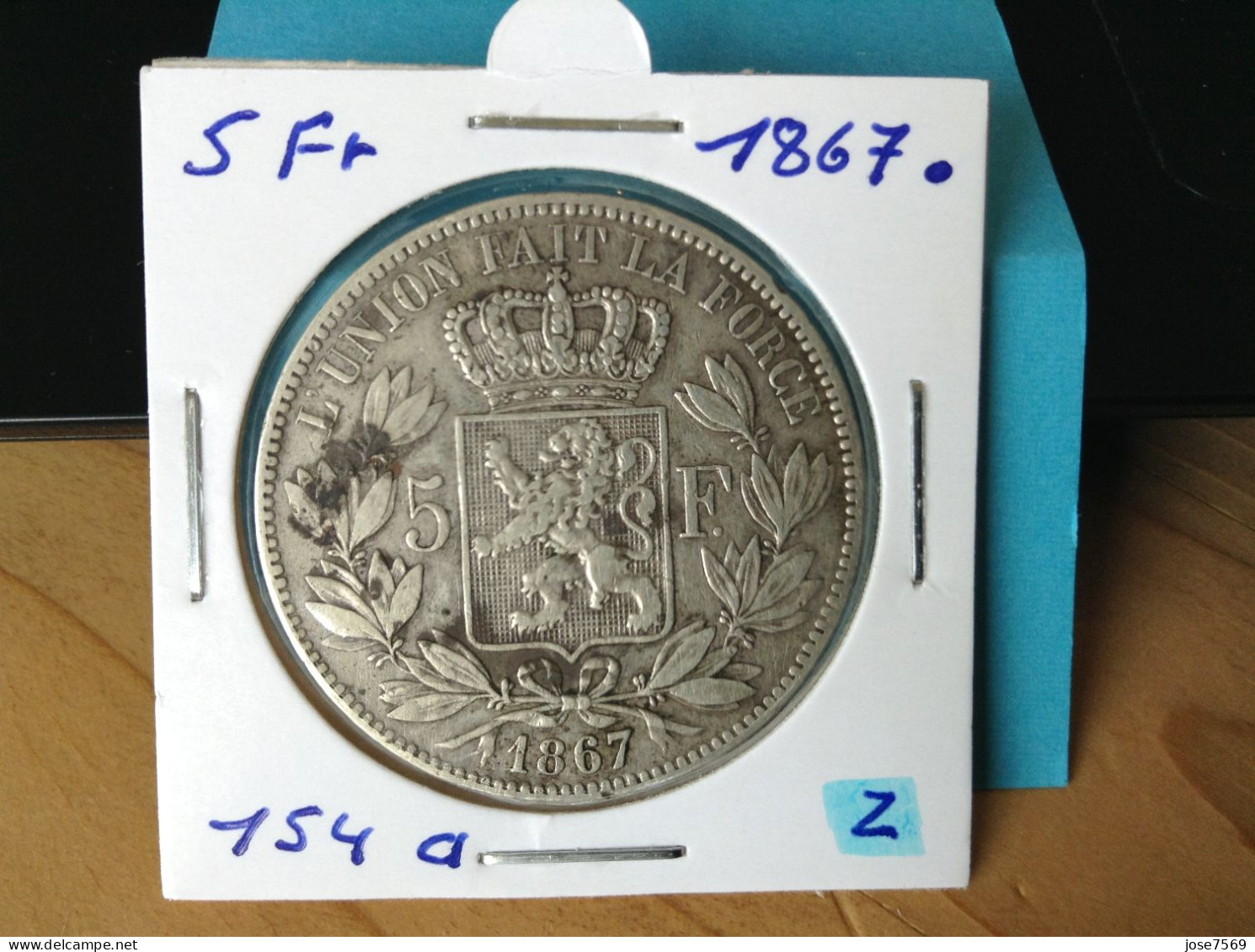 België Leopold II 5 Frank 1867 Punt Zilver. (Morin 154a) - 5 Frank