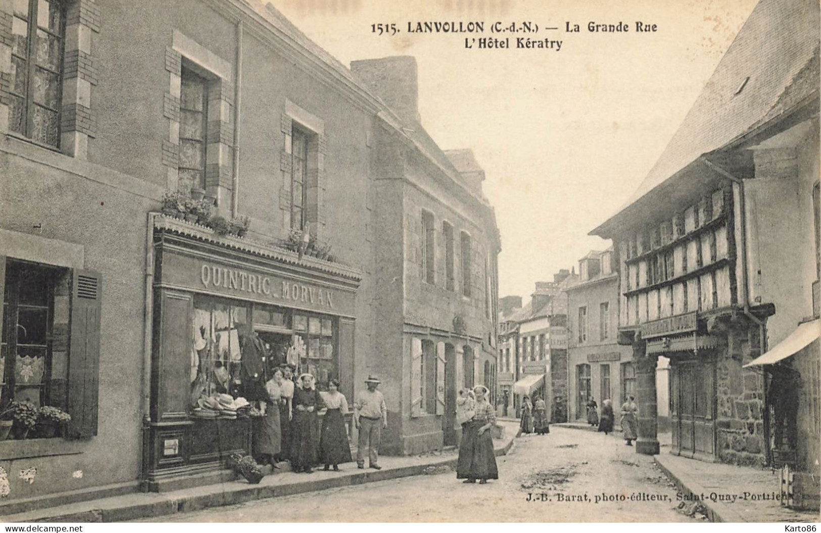 Lanvollon * L'Hôtel KERATRY , La Grande Rue * Magasin Commece QUINTRIC MORVAN * Villageois - Lanvollon