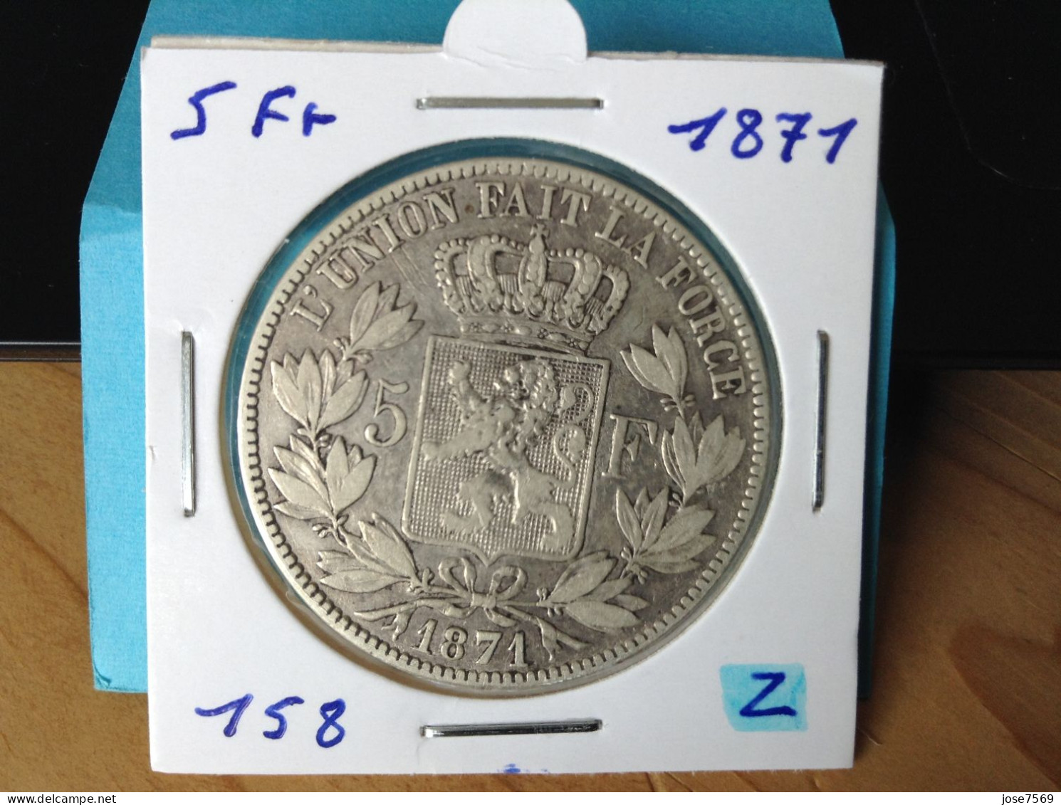België Leopold II 5 Frank 1871 Pos: A Zilver. (Morin 158) - 5 Francs