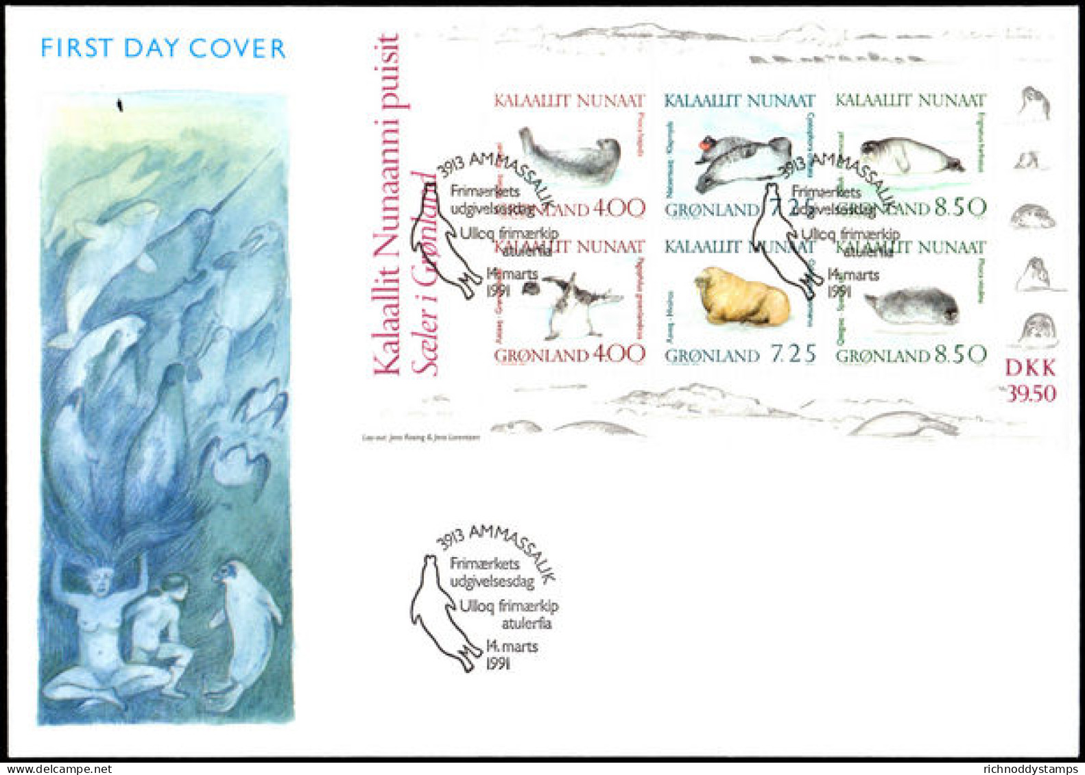 Greenland 1991 Marine Mammals Souvenir Sheet First Day Cover - Briefe U. Dokumente