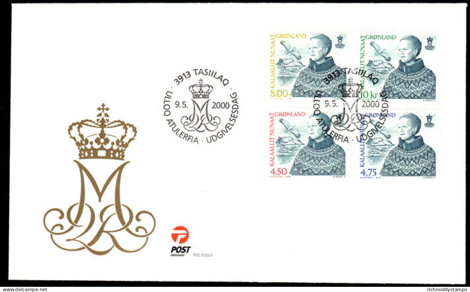 Greenland 2000 Margrethe 2000 Values First Day Cover - Briefe U. Dokumente