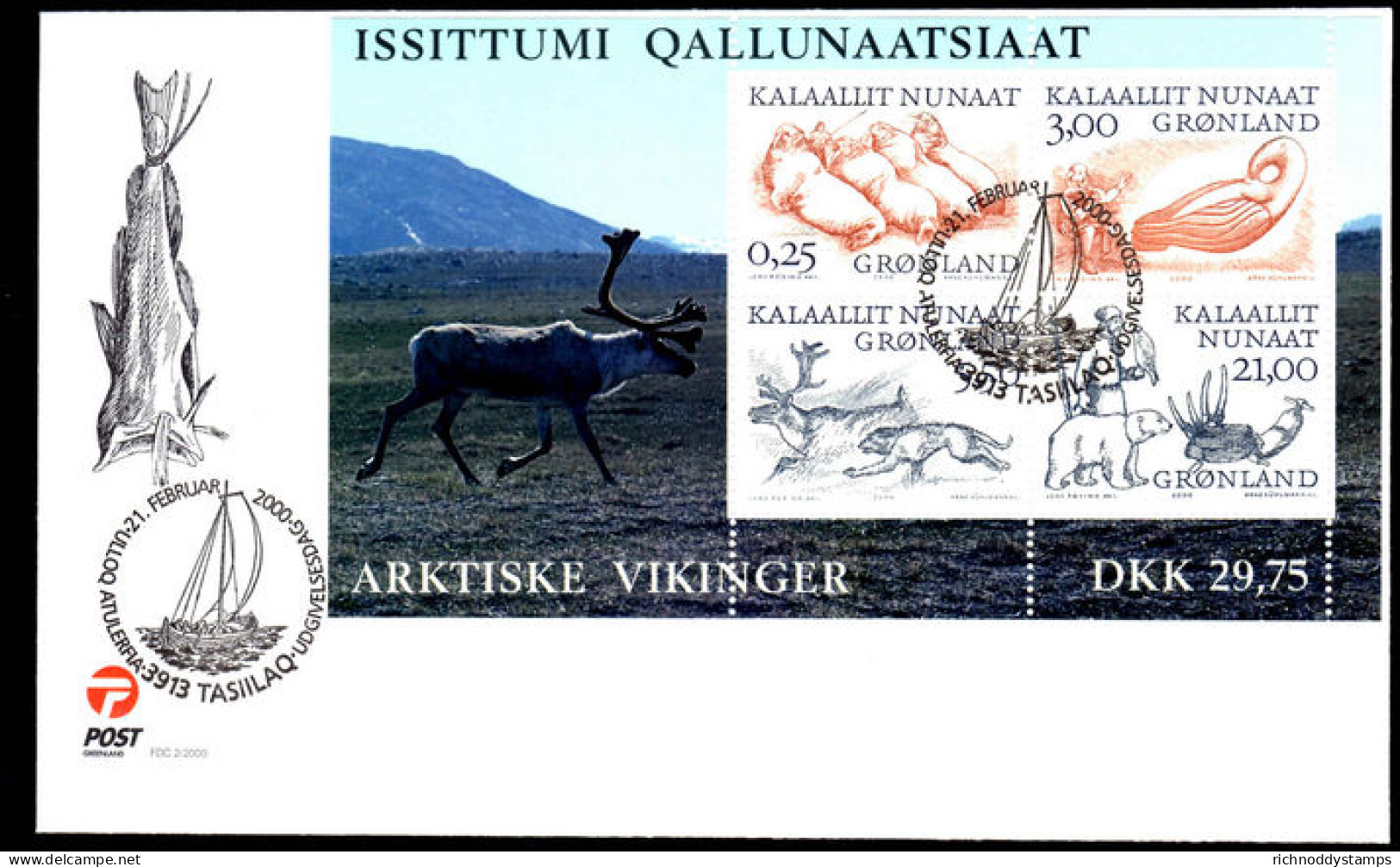 Greenland 2000 Vikings Souvenir Sheet First Day Cover - Brieven En Documenten