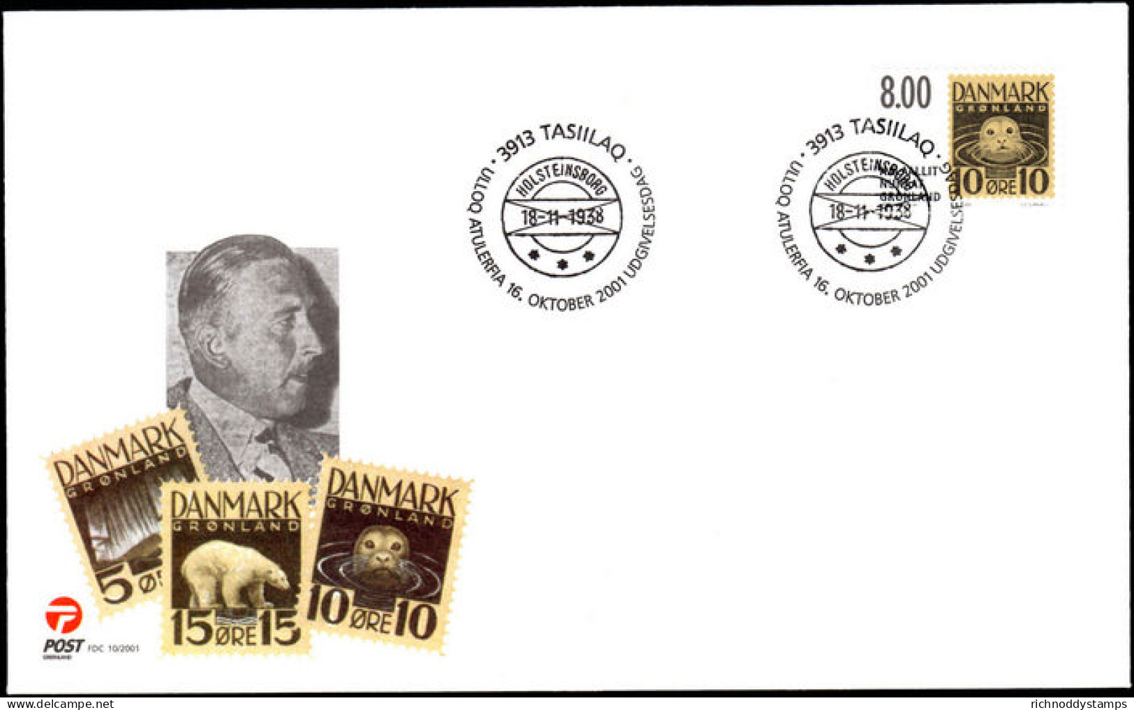 Greenland 2001 3913 Tasiilaq 10&oslash; Seal First Day Cover - Cartas & Documentos