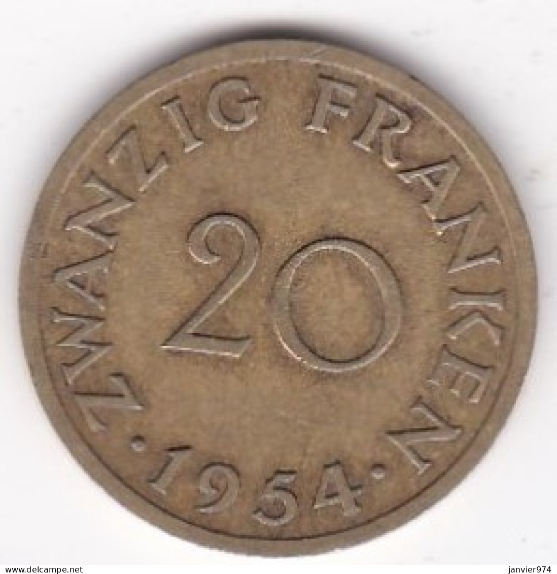 Sarre, Protectorat Français , 20 Franken 1954, Bronze-aluminium, KM# 2 - 20 Francos