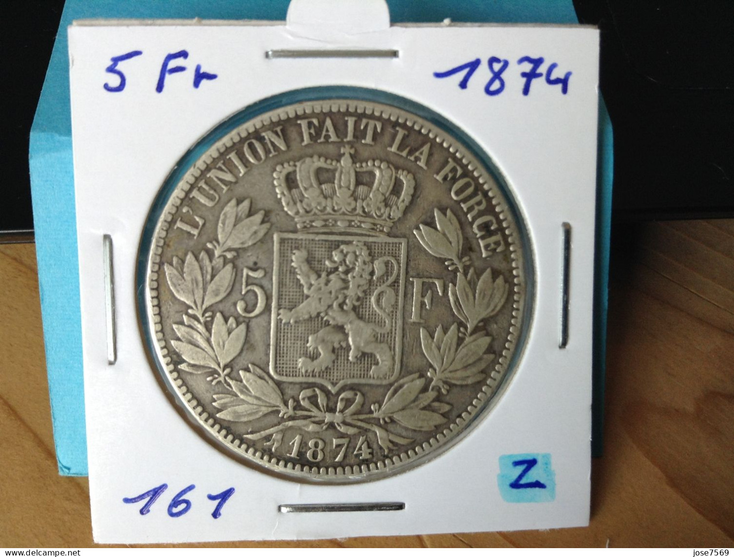 België Leopold II 5 Frank 1874 Pos: A Zilver. (Morin 161) - 5 Frank