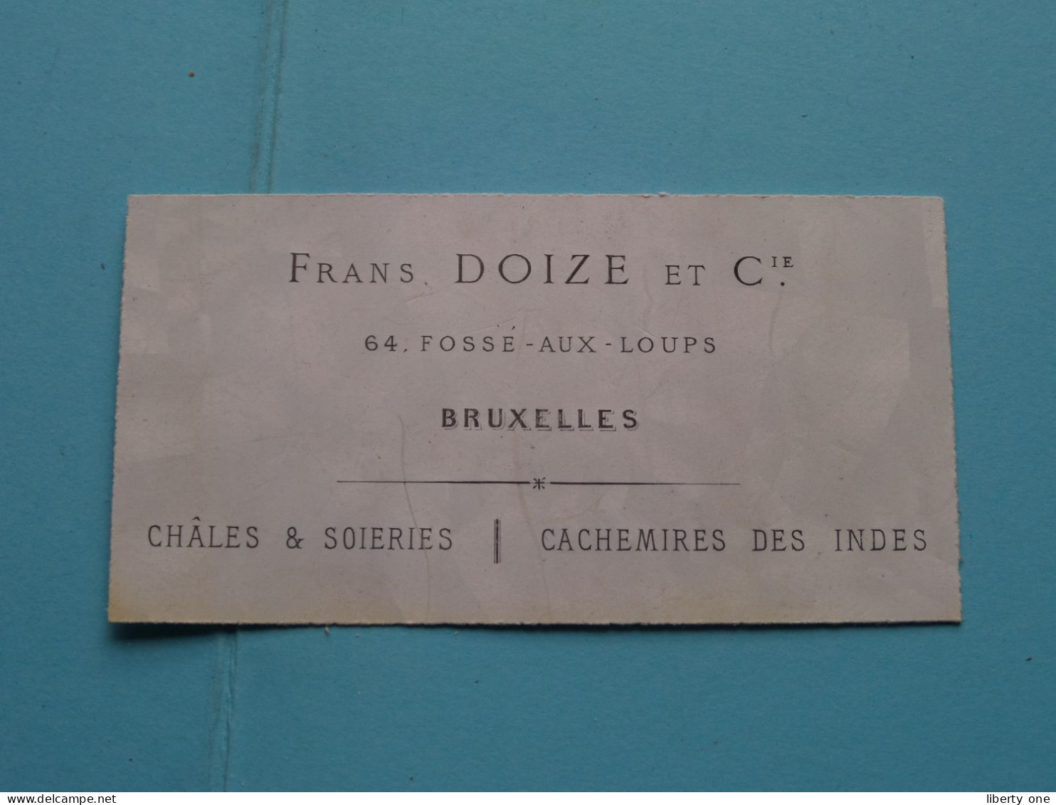 Frans DOIZE Et Cie > BRUXELLES - 64 Fosse Aux Loups ( CDV > Porcelein / Porcelaine ) Form. +/- 4,5 X 9 Cm - Visitekaartjes