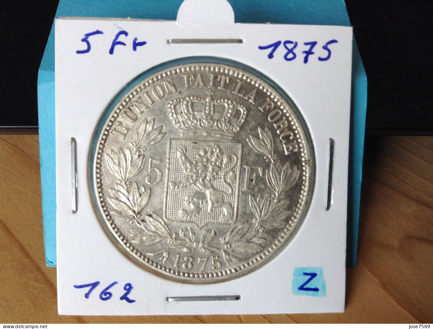 België Leopold II 5 Frank 1875 Pos: A Zilver. (Morin 162) - 5 Francs
