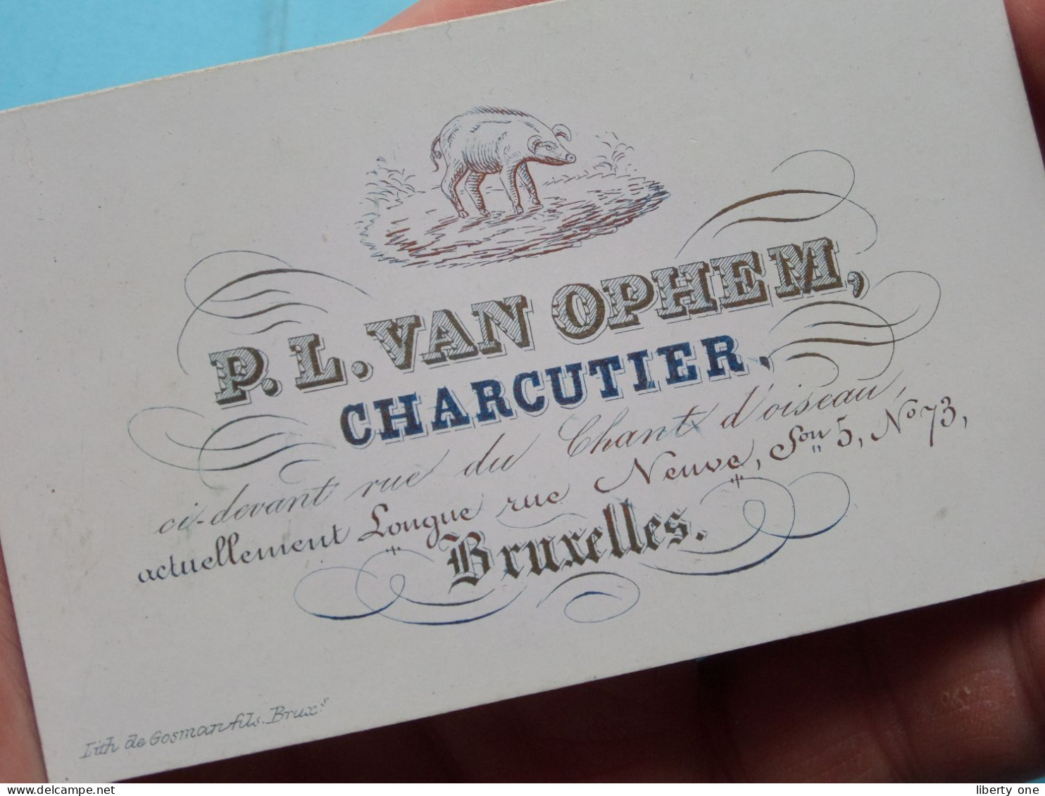 P. L. VAN OPHEM Charcutier > BRUXELLES ( CDV > Porcelein / Porcelaine ) Form. +/- 5,5 X 9,5 Cm - Visiting Cards