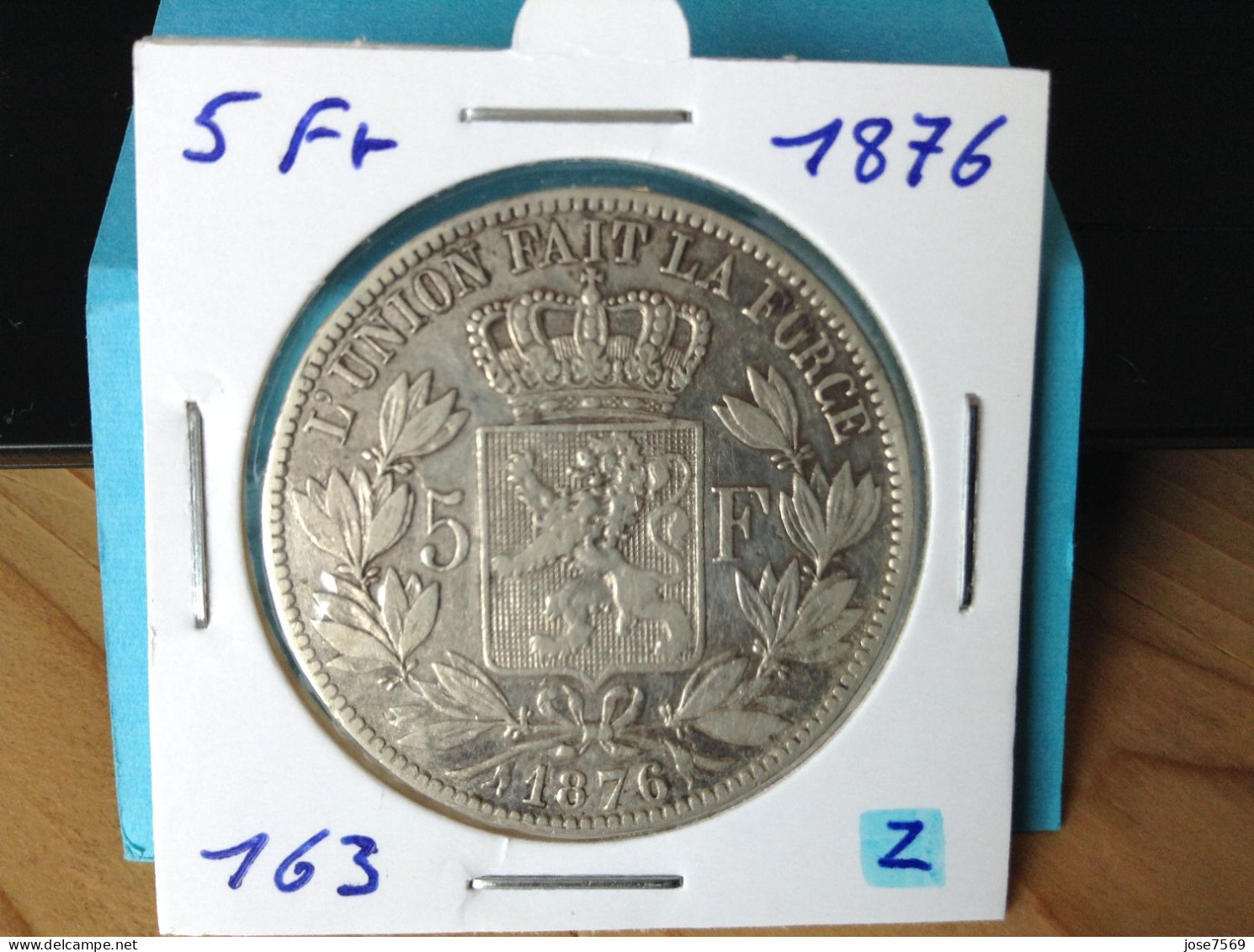 België Leopold II 5 Frank 1876 Pos: A Zilver. (Morin 163) - 5 Francs