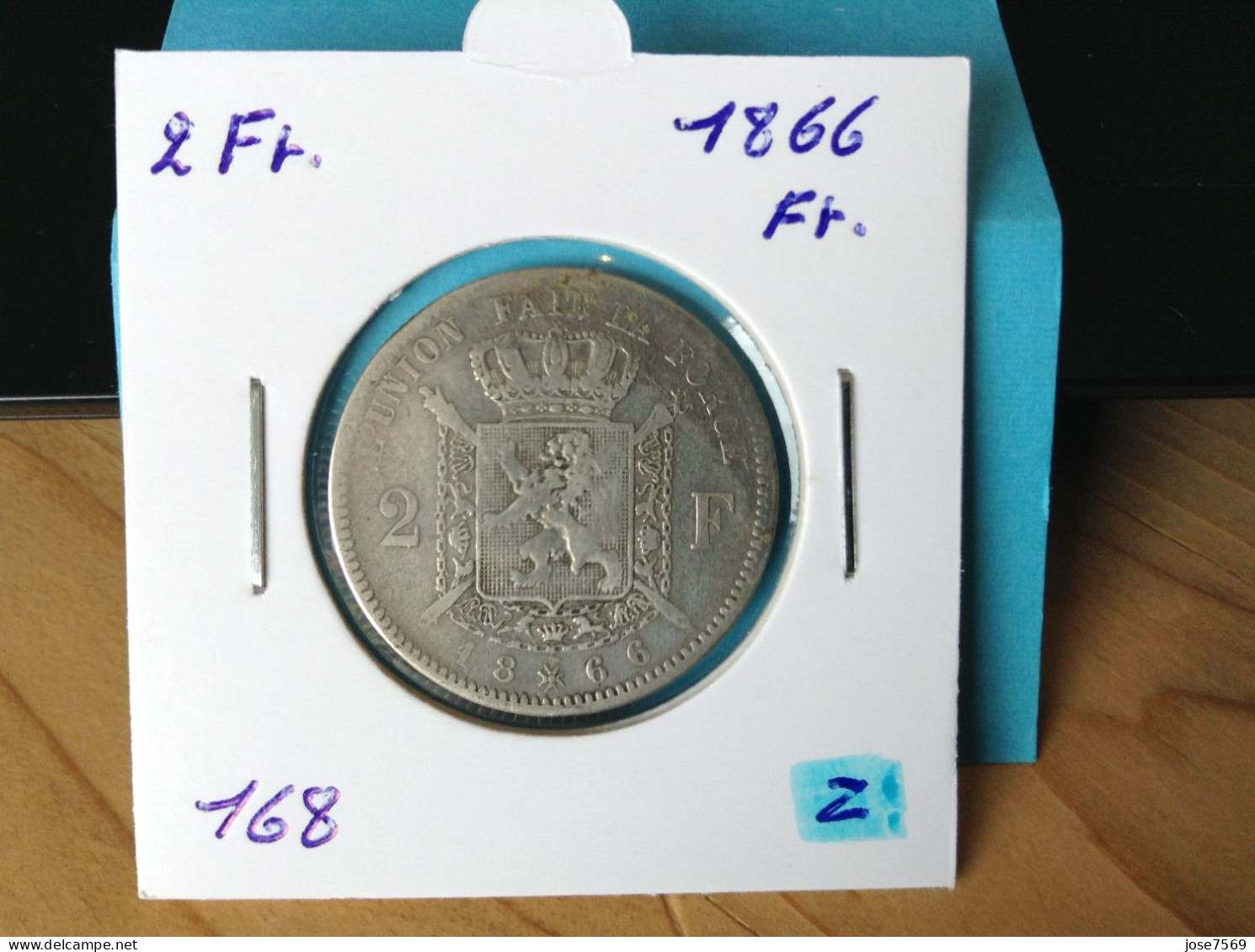 België Leopold II 2 Frank 1866 Fr. Zilver. (Morin 168) - 2 Frank