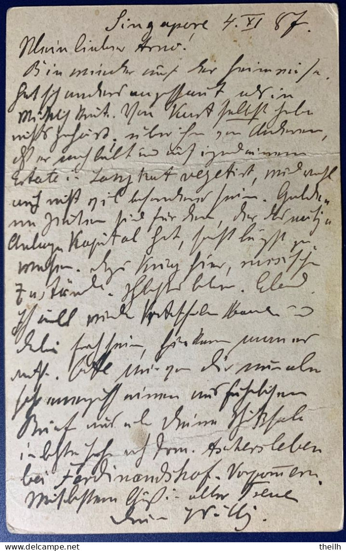 Straits Settlements, Ganzsache, 1887 - Territoire Britannique De L'Océan Indien