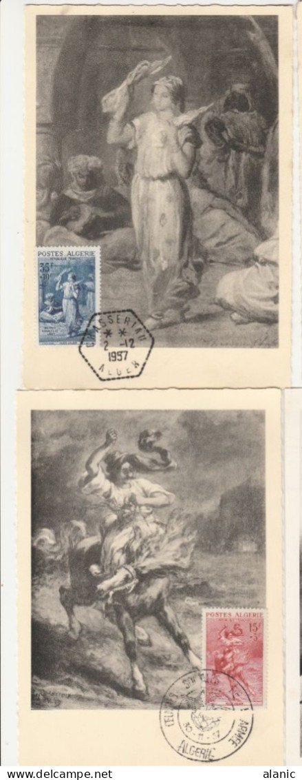 ALGERIE-Carte Maximum- N°346/48 ŒUVRES SOCIALES DE L ARMEE Noir & Blanc1957 - Cartes-maximum