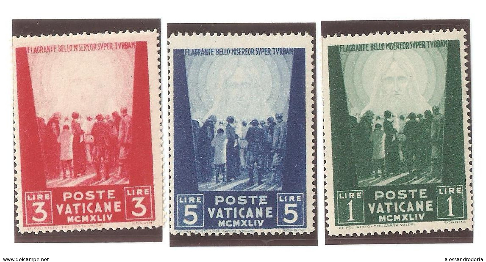 3 Francobolli Nuovi Poste Vaticane MCMXLIV 1 3 5 Lire Opere Di Carità - Usati