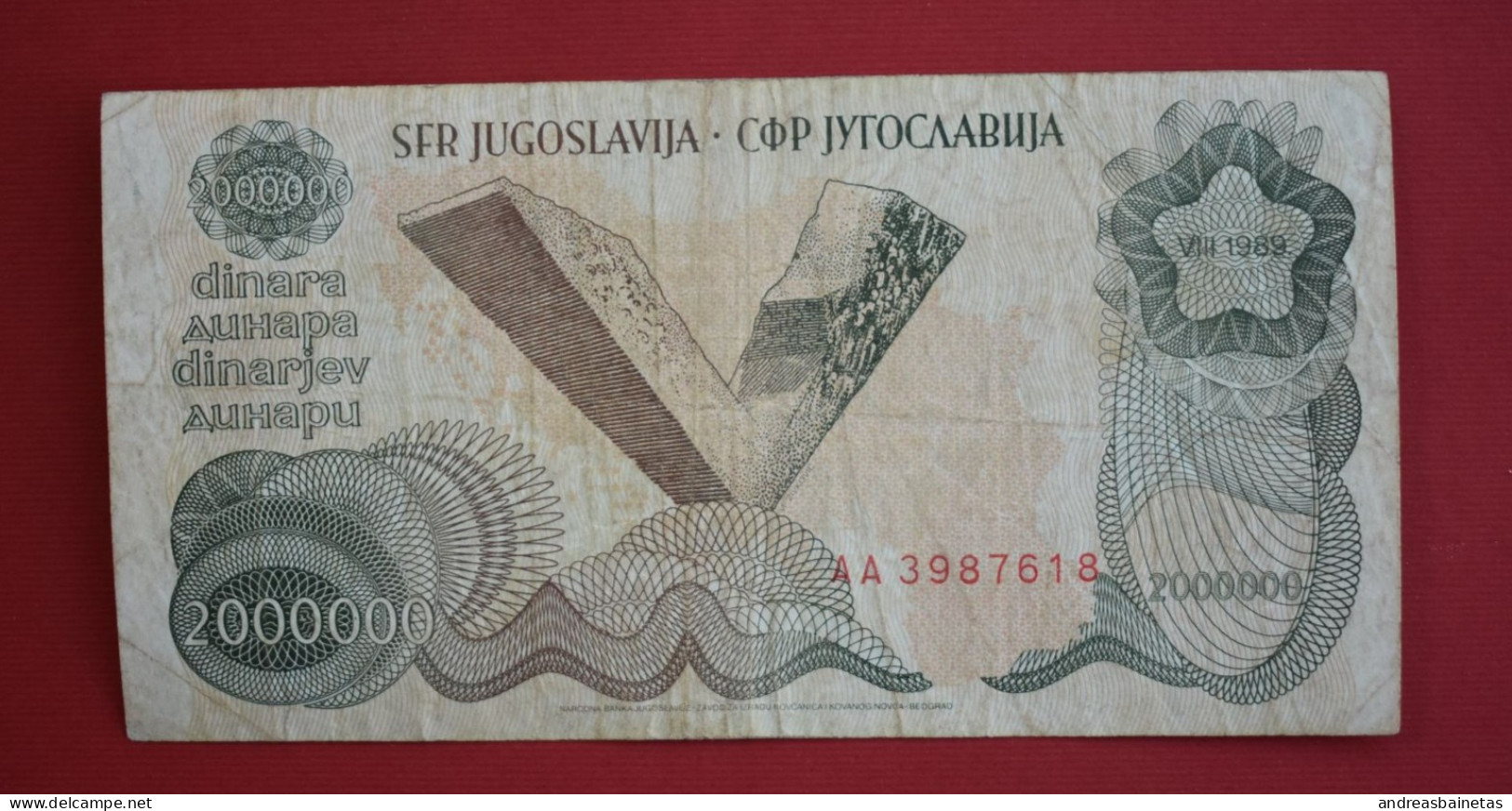 Banknotes Yugoslavia 2 000 000 Dinara Fine  1989 	P# 100 - Yougoslavie
