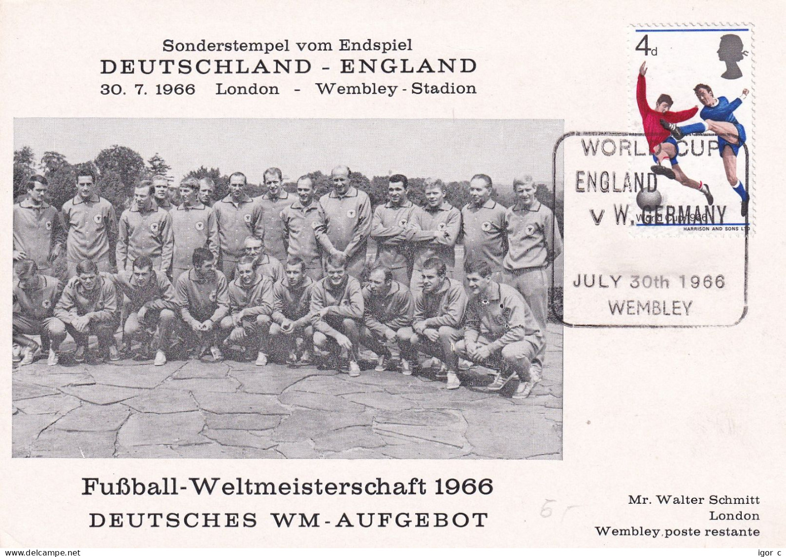 Germany 1966 Card: Football Fussball Soccer Calcio FIFA World Cup England England - W. Germany Finale Team Photo Results - 1966 – England