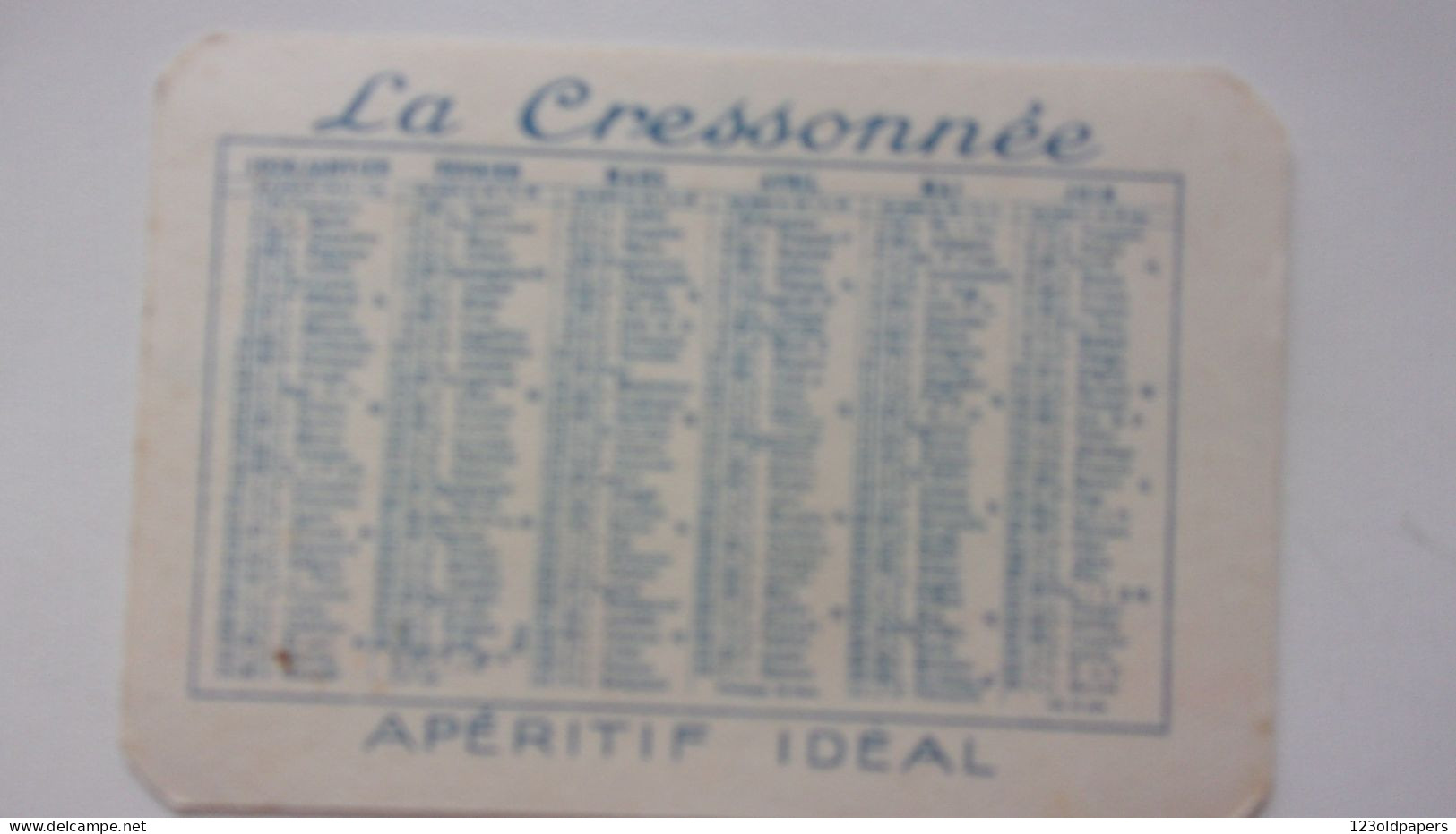 LA CRESSONNEE APERITIF IDEAL CALENDRIER 1928 PAUL BOULANGER PARIS PANTIN - Publicités