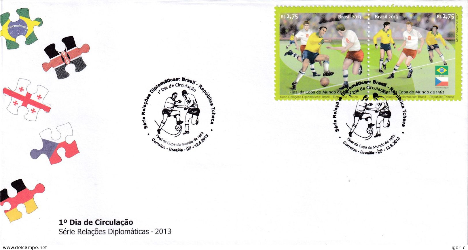 Brasil Brazil 2013 Cover: Football Fussball Soccer Calcio; Brazil - Czech Republic; FIFA World Cup 1962 Finale; Flags - 1962 – Chili