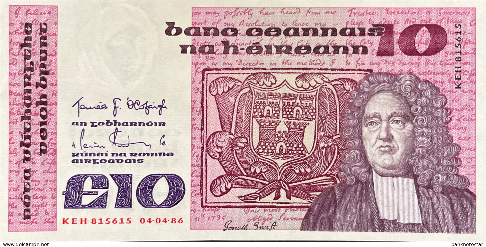 Ireland 10 Pounds, P-72b (04.04.1986) - UNC - Rare Year - Ireland