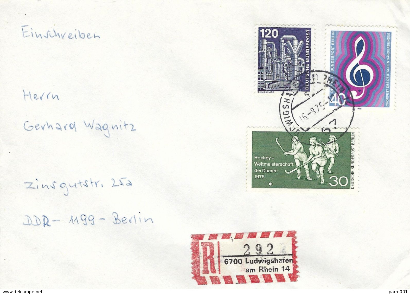 Deutschland Germany 1976 Ludwigshafen Women's Hockey World Cup West Berlin Singers Music Registered Cover - Jockey (sobre Hierba)