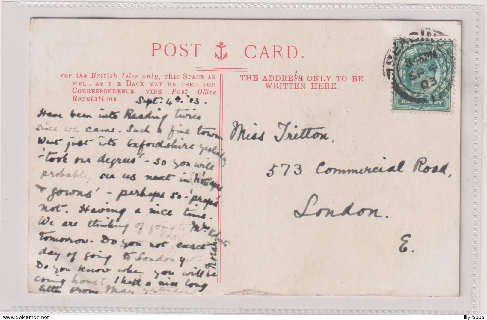 UK - The Thames At READING - Reading Postmark And Addressed To East London - Reading