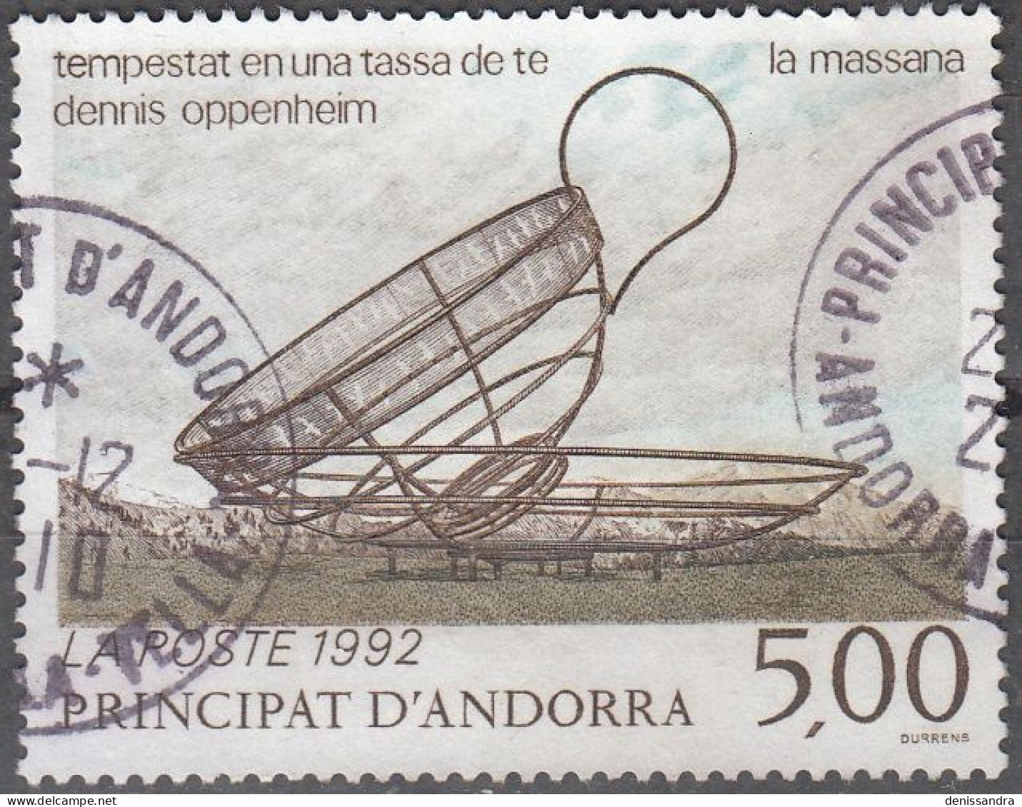 Andorre Français 1992 Michel 445 O Cote (2008) 1.85 € Art Art Dennis Oppenheim Tempête Dans Une Tasse De Thé Cachet Rond - Used Stamps