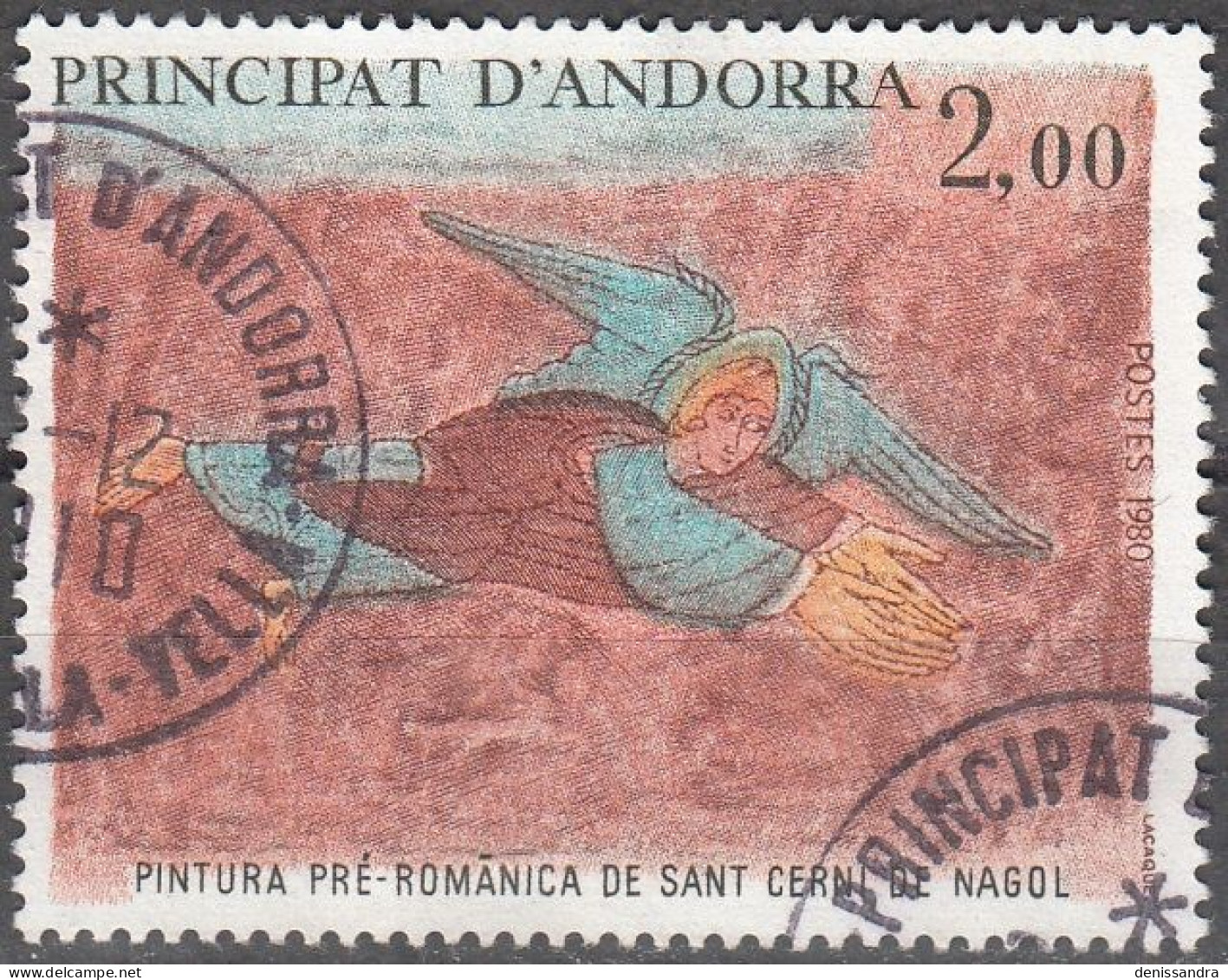 Andorre Français 1980 Michel 311 O Cote (2008) 1.25 € Ange Fresque De L'Eglise De Sant Cerni De Nagol Cachet Rond - Oblitérés