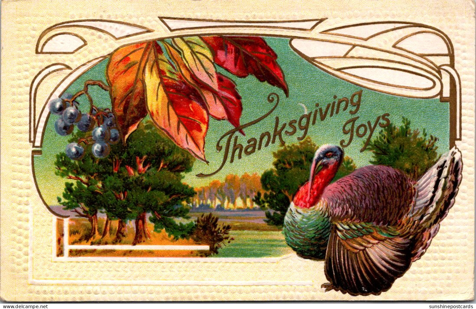 Thanksgiving Joys With Turkey And Landscape Scene 1913 - Thanksgiving