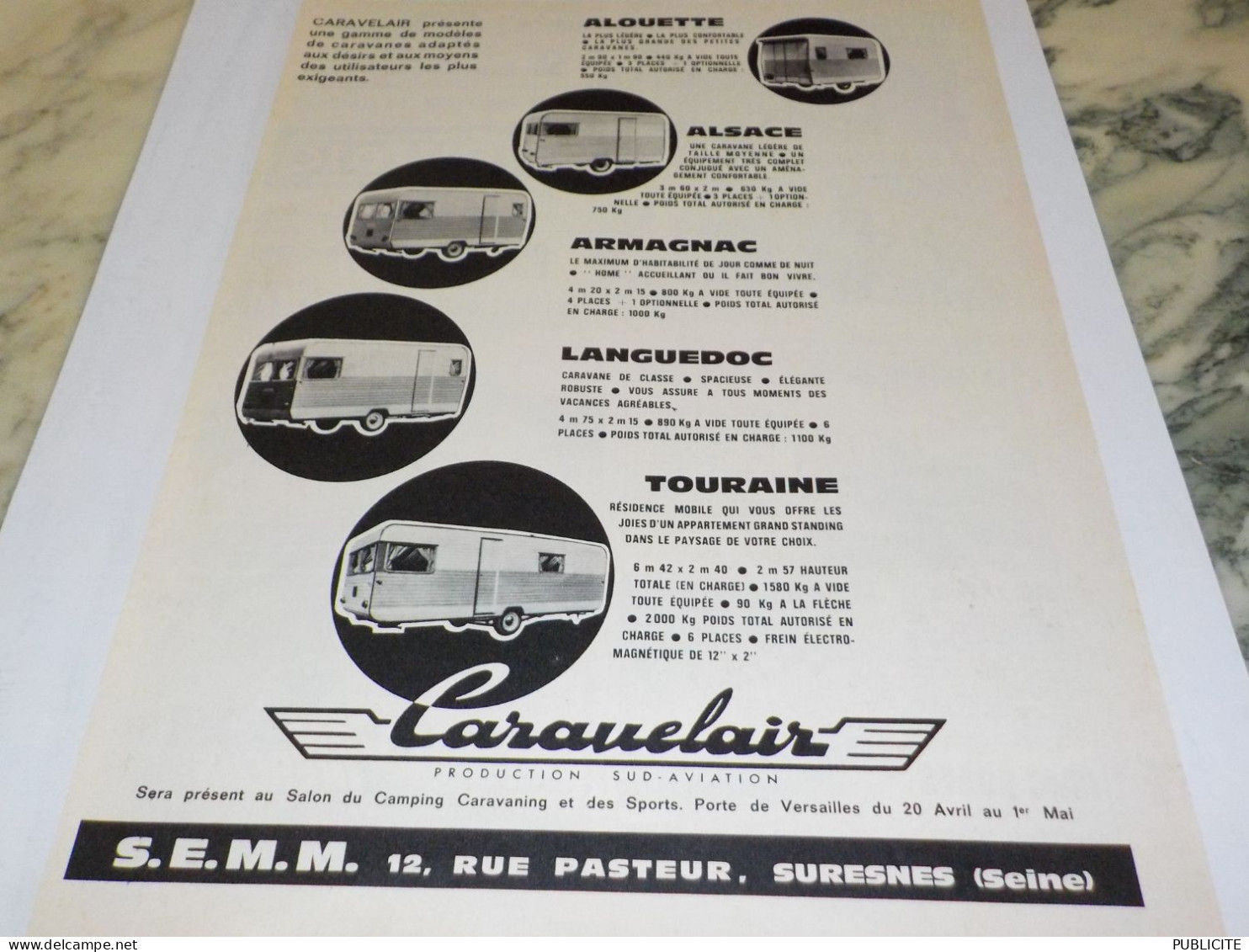 ANCIENNE PUBLICITE  GAMME DE  CARAVANE DE CARAVELAIR 1963 - Autres & Non Classés