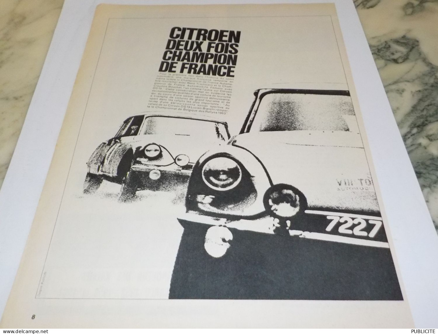 ANCIENNE PUBLICITE 2 FOIS CHAMPION DE FRANCE  CITROEN DS 1964 - Voitures