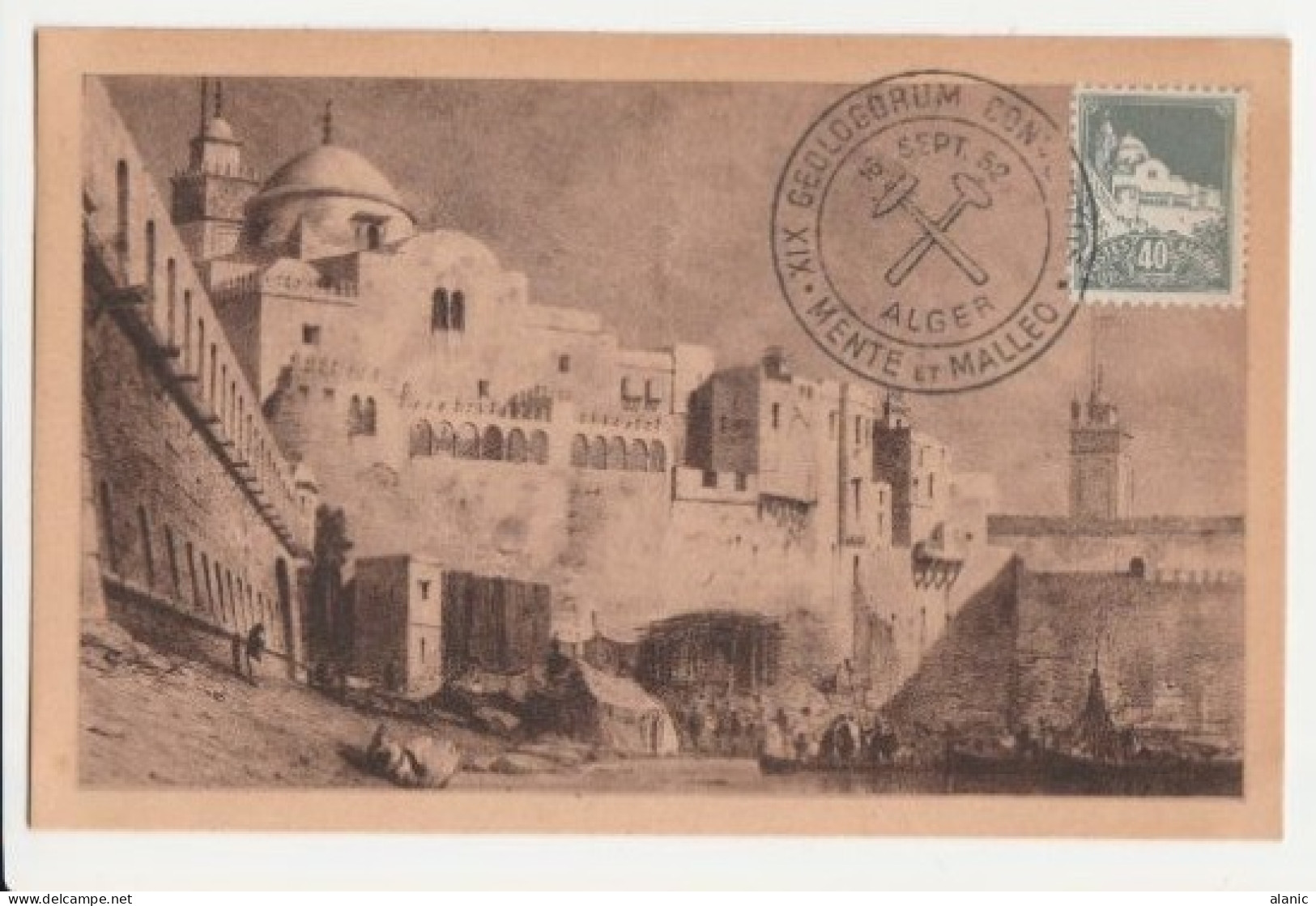 Carte Maximum ALGERIE N° Yvert 172 (Alger - Mosquée) Obl Sp Ill MENTE ET MALLEO-GEOLOGORUM-16/SEPT/52 - Cartes-maximum