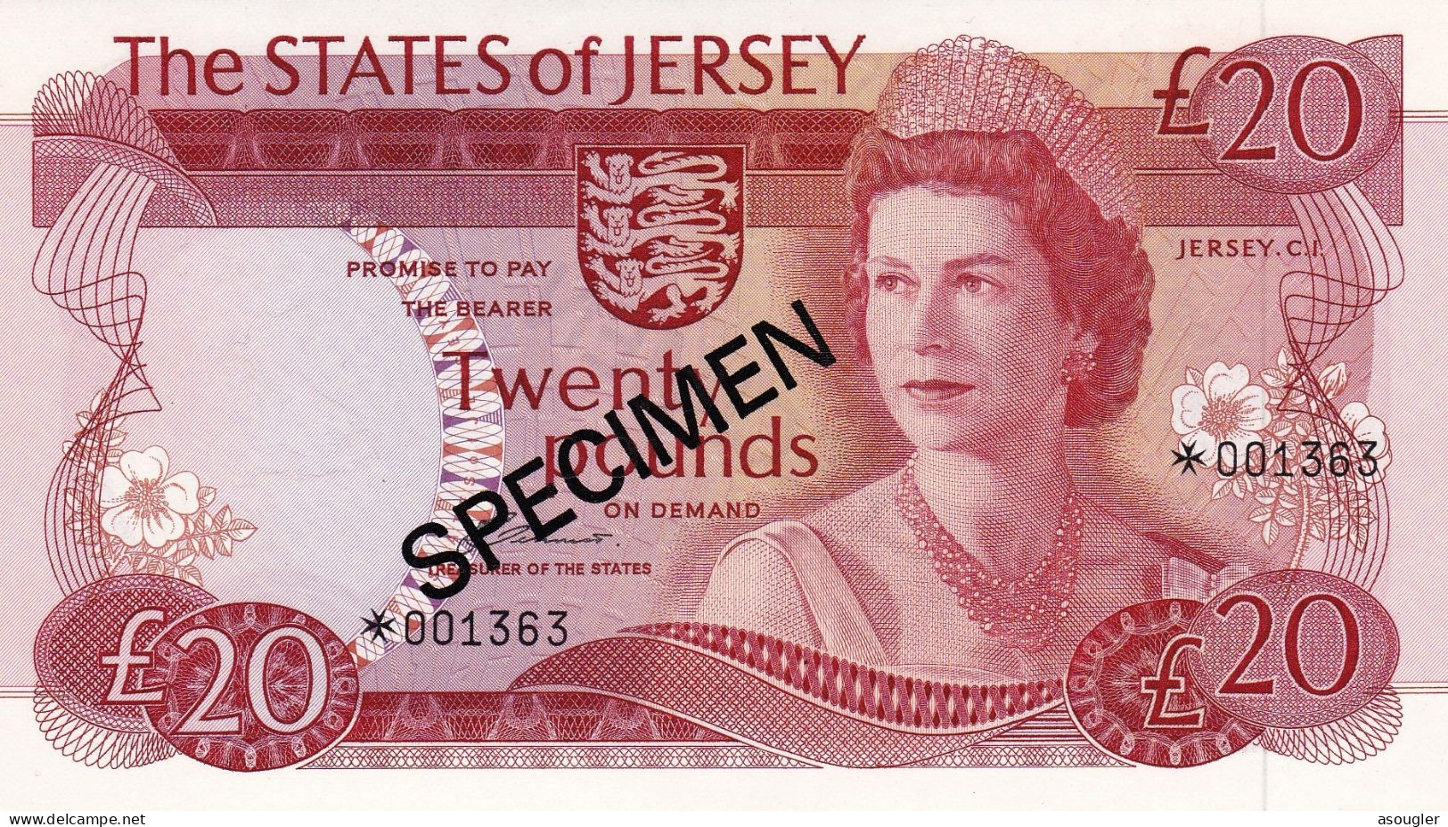 Jersey 20 Pounds ND (1978). SPECIMEN UNC P-14 (CS1) "Free Shipping Via Registered Air Mail" - Jersey