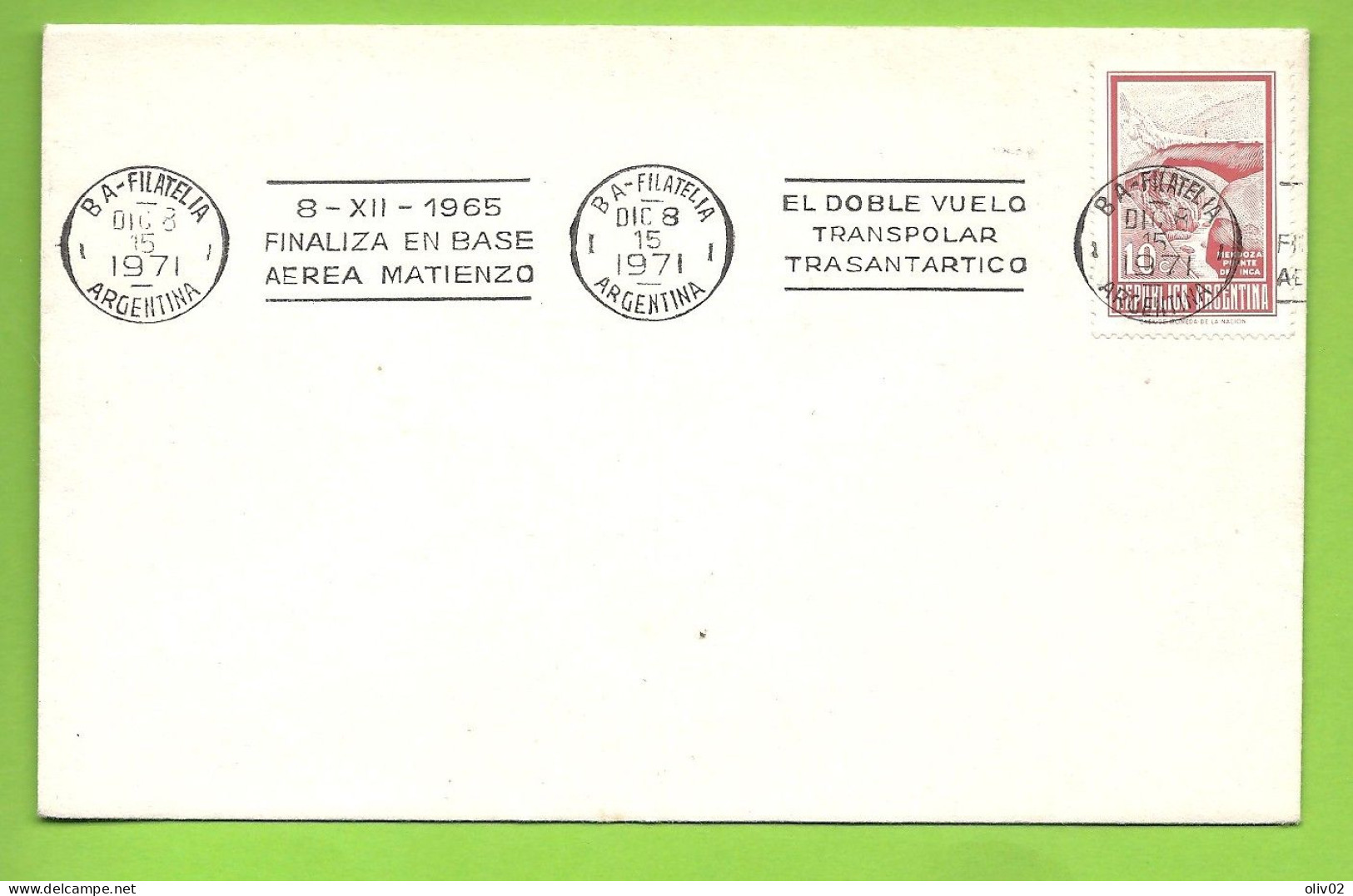 ARGENTINA - FINALIZA EN BASE AEREA MATIENZO // EL DOBLE VUELO TRANSPOLAR TRASANTARTICO - 1971 - Cartas & Documentos