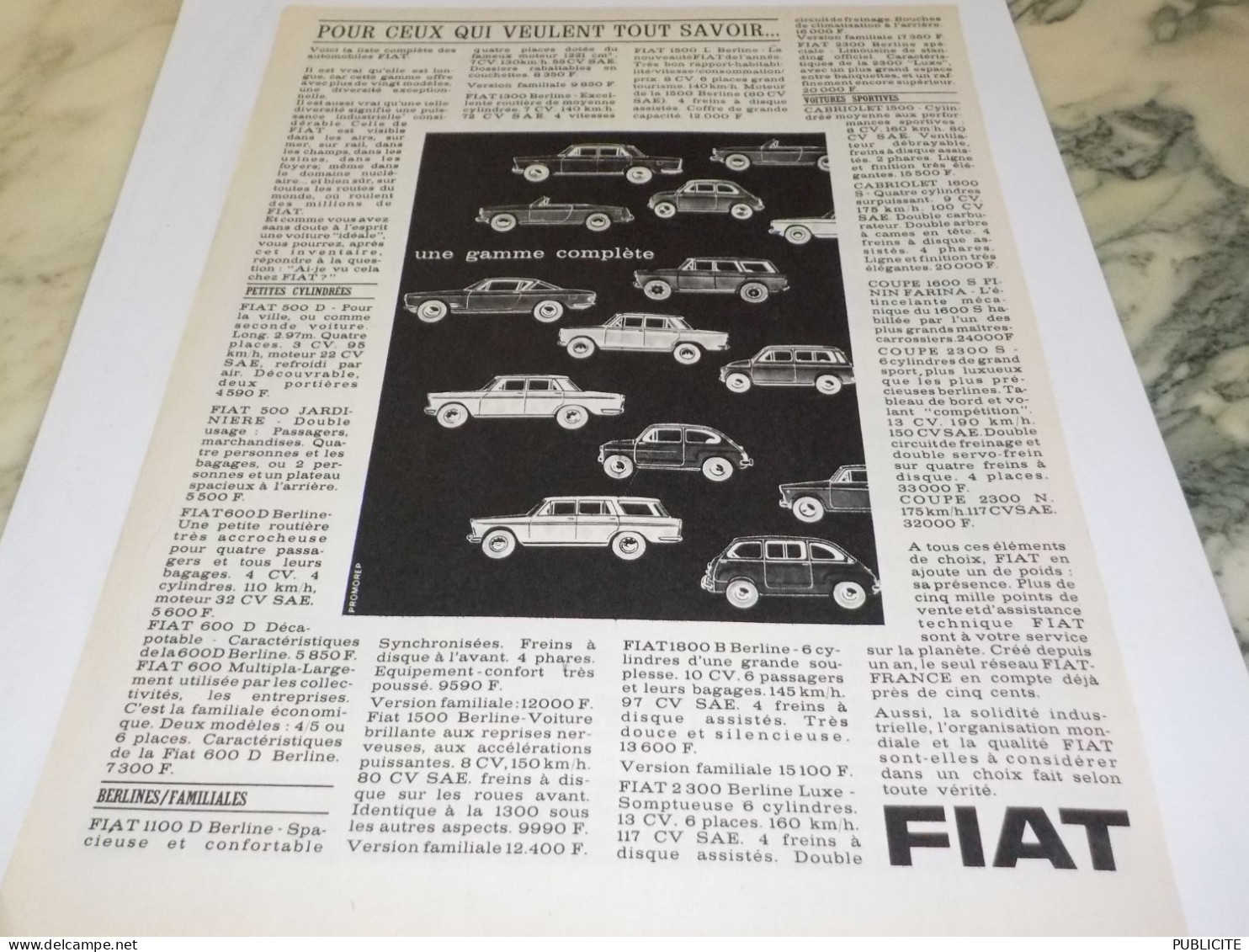 ANCIENNE PUBLICITE CEUX QUI VEULENT TOUT SAVOIR VOITURE  FIAT 1963 - Voitures