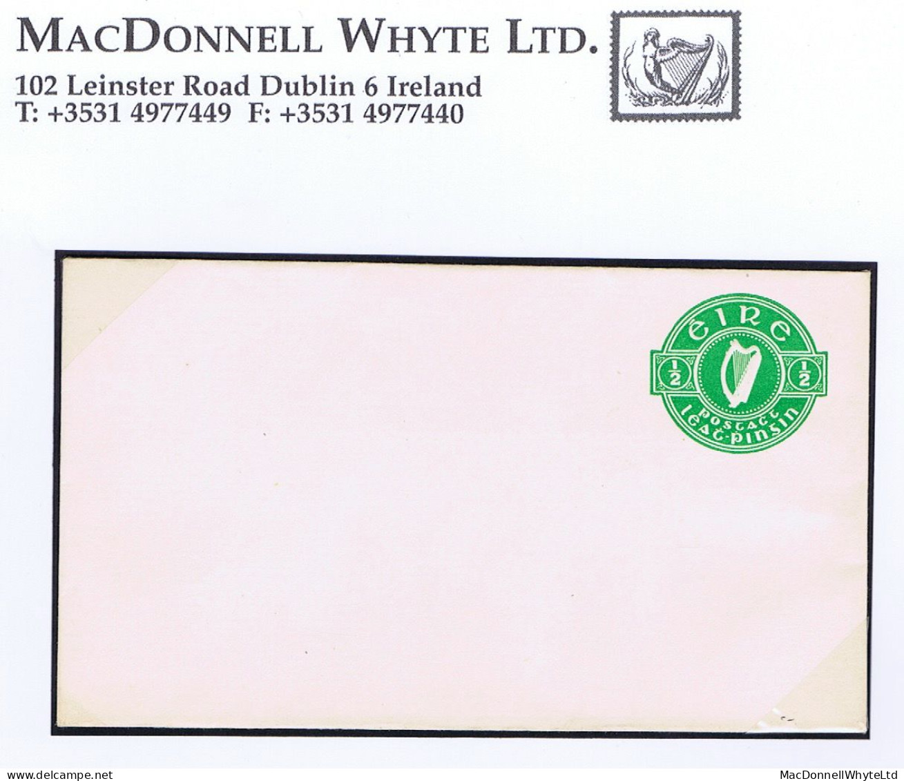 Ireland 1925 ½d Green Embossed Envelope With Flap Left, Fresh Mint. FAI U2alv. - Postal Stationery
