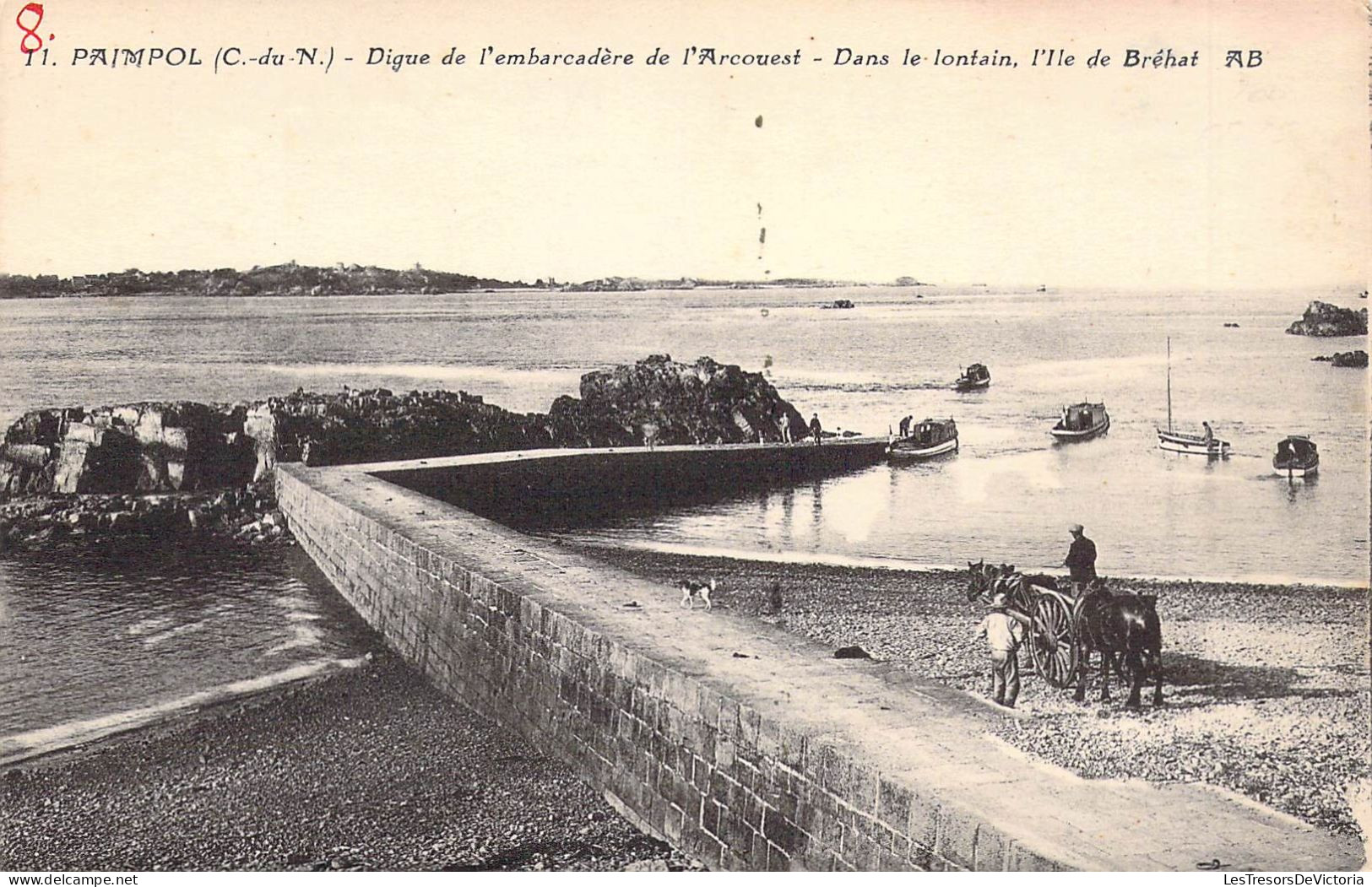 FRANCE - 22 - PAIMPOL - Digue De L'embarcadère De L'Arcouest - Dans Le Lointain L'ile De Bréhat - Carte Postale Ancienne - Paimpol