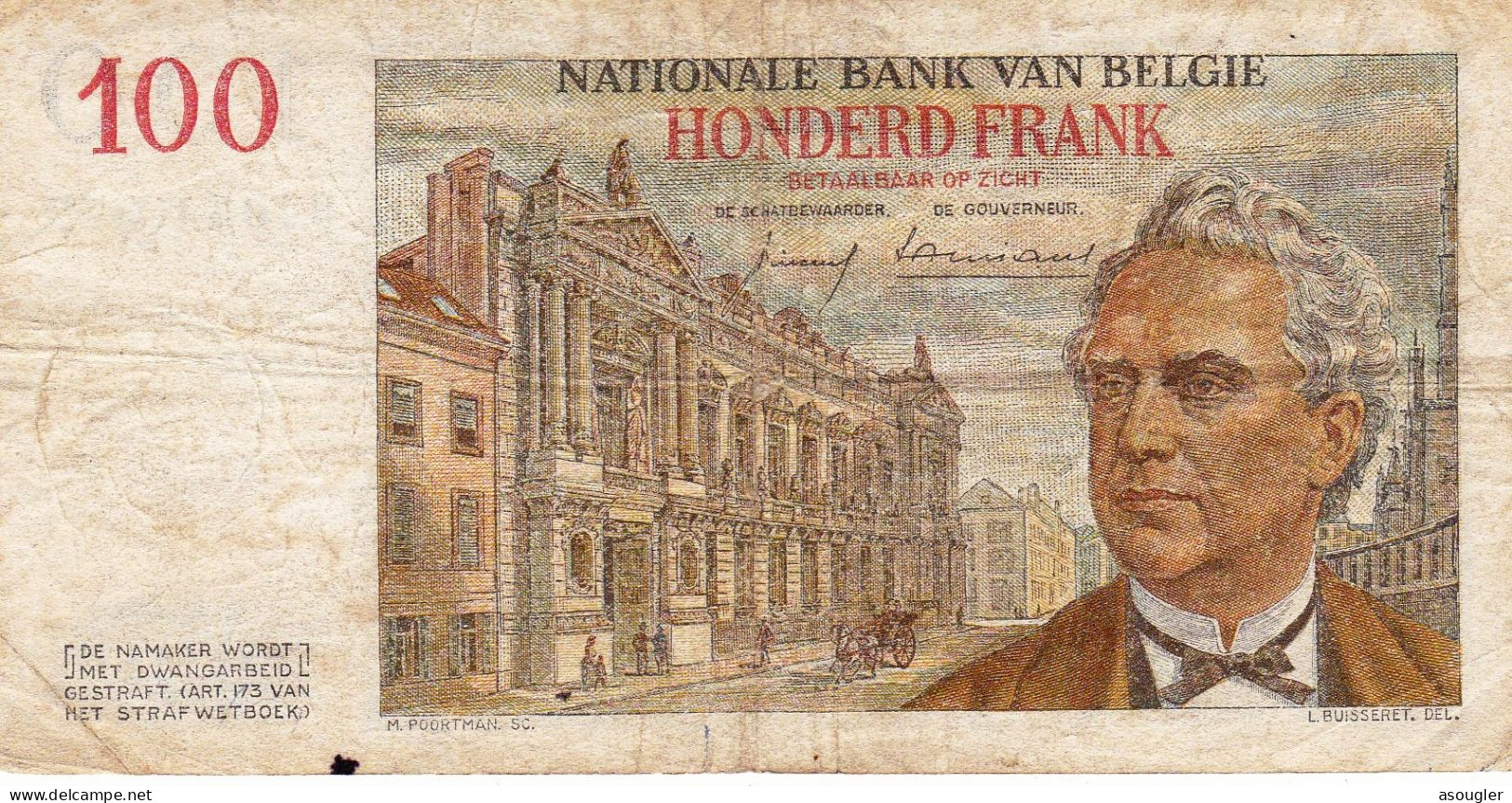 Belgium 100 Francs 1958 VF P-129c "free Shipping Via Registered Air Mail" - 100 Francos