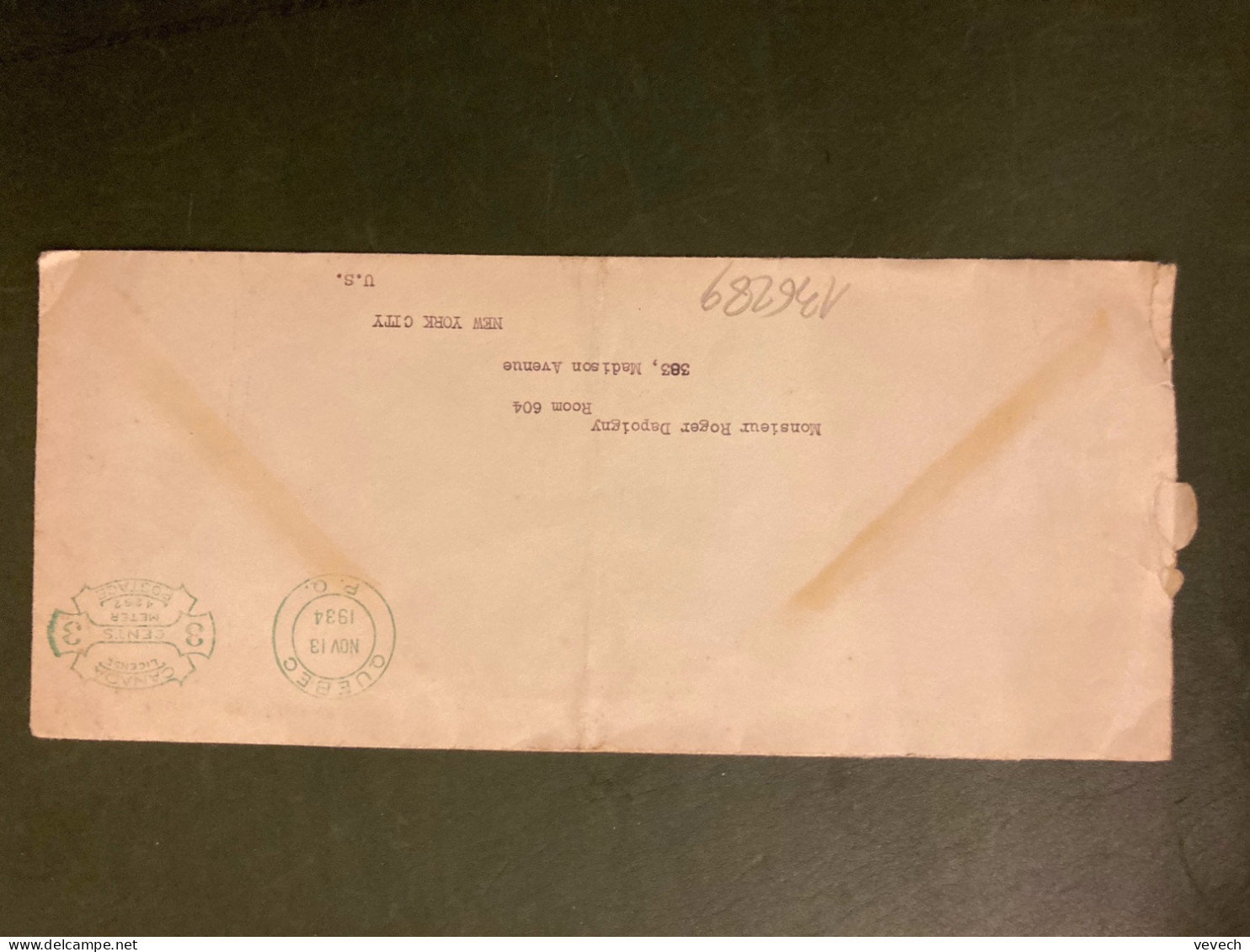 LETTRE Pour USA EMA 4252 à 3 CENTS Du NOV 13 1934 QUEBEC - Lettres & Documents