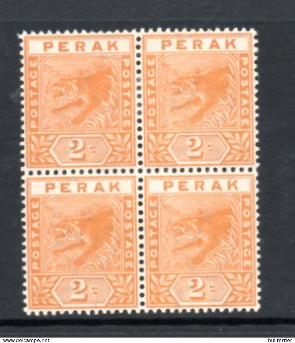 PERAK - 1892 - TIGER 2C ORANGE BLOCK OF 4  MINT NEVER HINGED OR MINT HINGED  - Perak