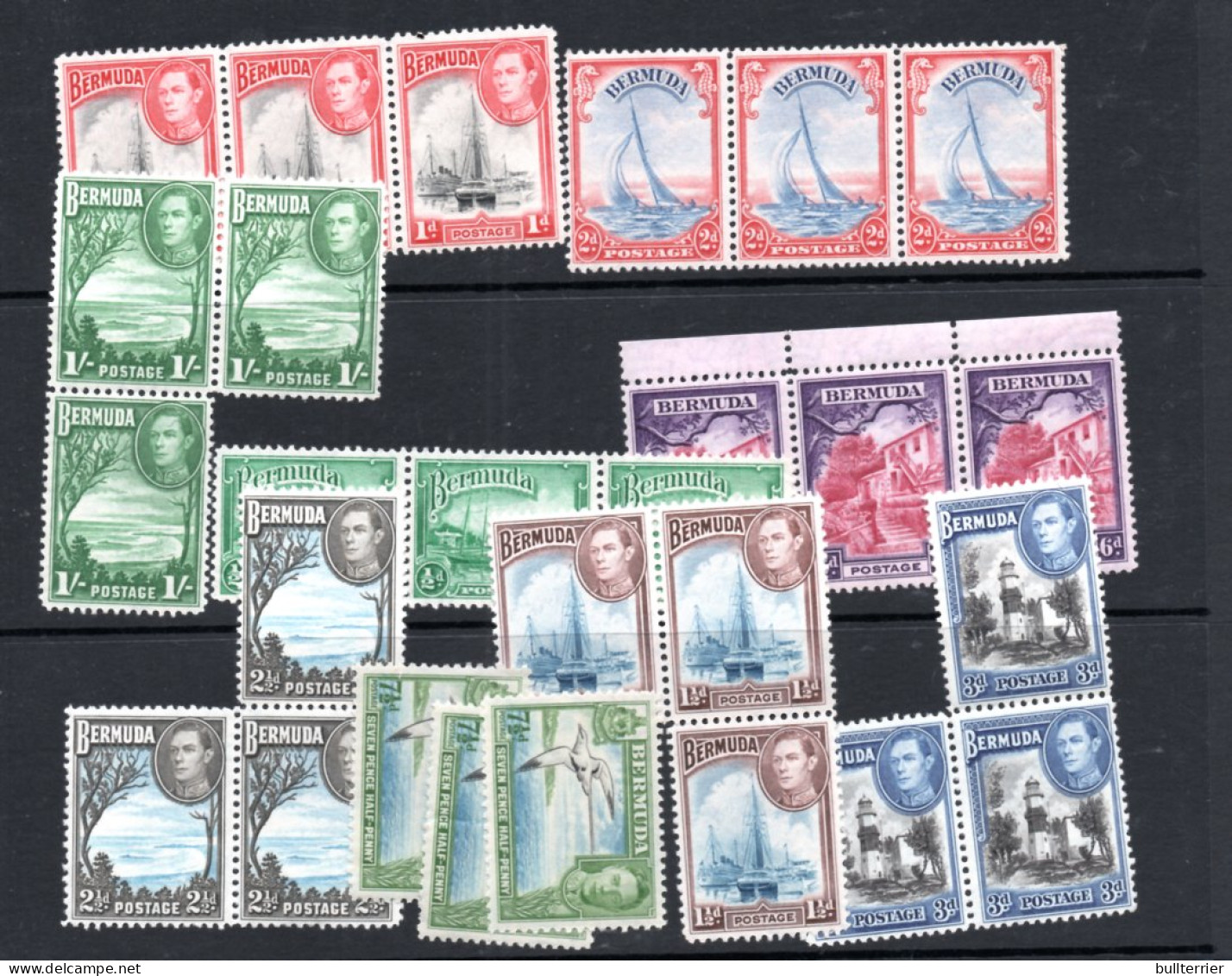 BERMUDA  - 1938 - KING GEORGE VI  SHIPS IN HARBOUR VALS TO 1/- GREEN X 3 SOME IN BLOCKS ,SG CAT£97 - Bermuda