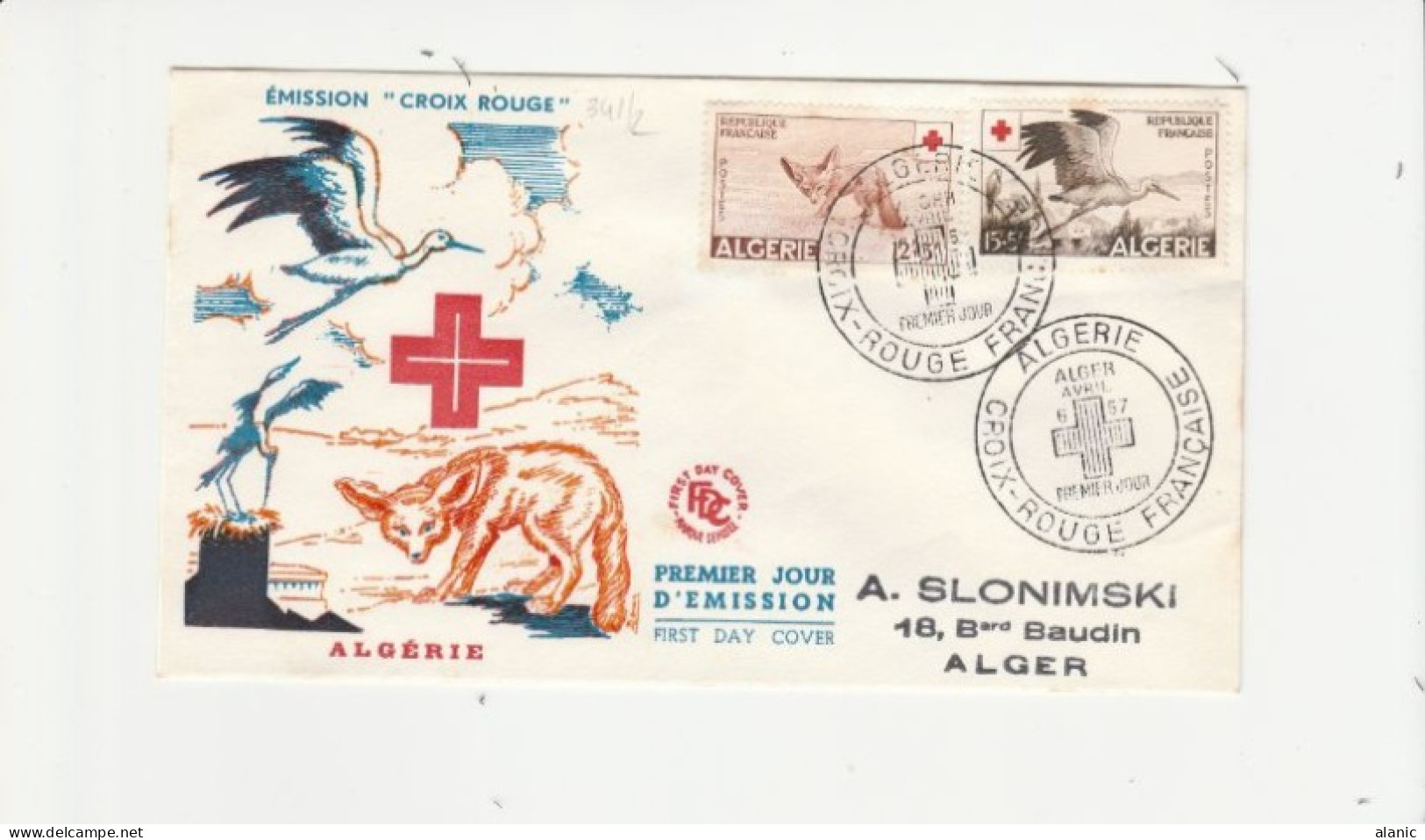 FDC - ALGERIE LOT DE 4 FDC - N° 300/301 CROIX ROUGE +N°325 + N°343/4°  N°327 - FDC