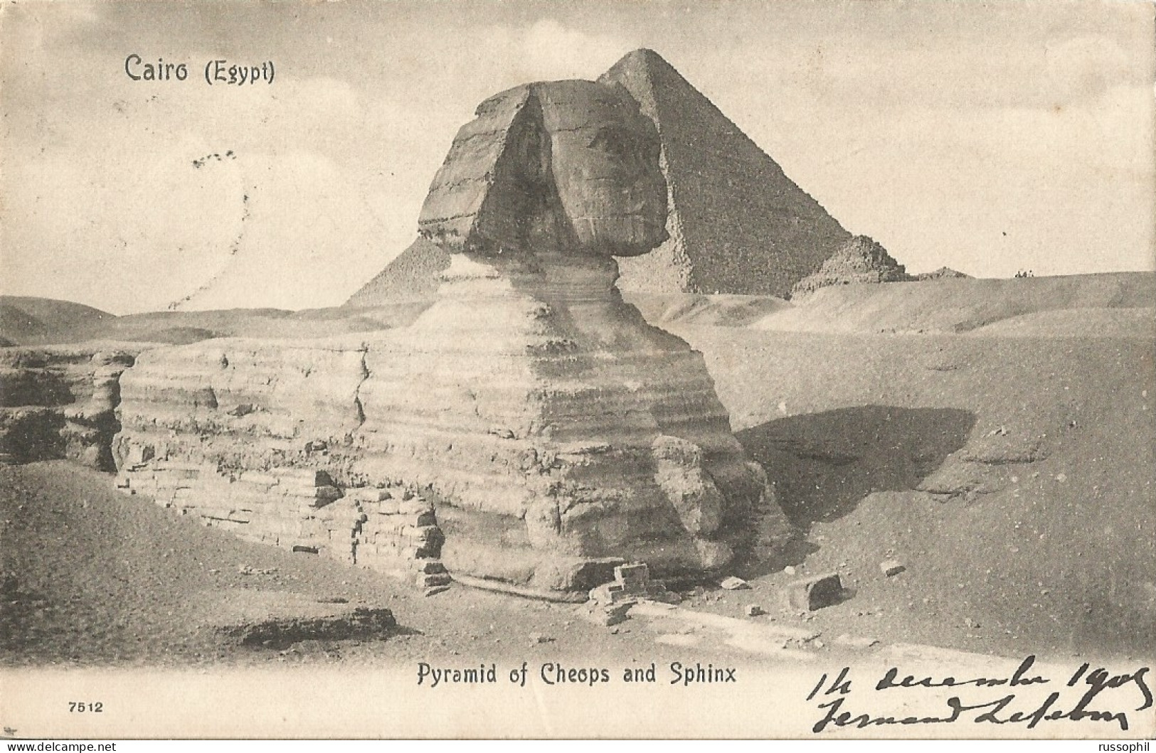 EGYPT - CAIRO - PYRAMID OF CHEOPS AND SPHINX - REF #7512 -1905 - Sphinx