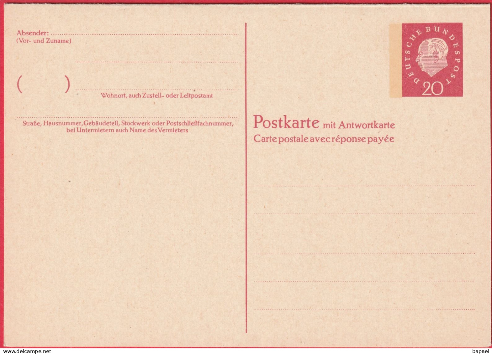 Entier Postal - Allemagne - Carte Postale Avec Réponse Payée (Envoi-Réponse) - Postkarten - Ungebraucht