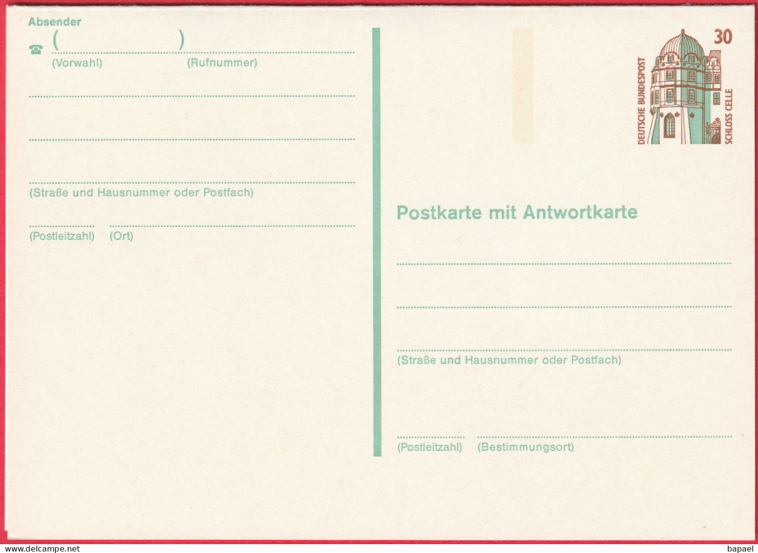 Entier Postal - Schloß Celle (Allemagne) - Carte Postale Avec Réponse Payée (Envoi-Réponse) - Postkarten - Ungebraucht